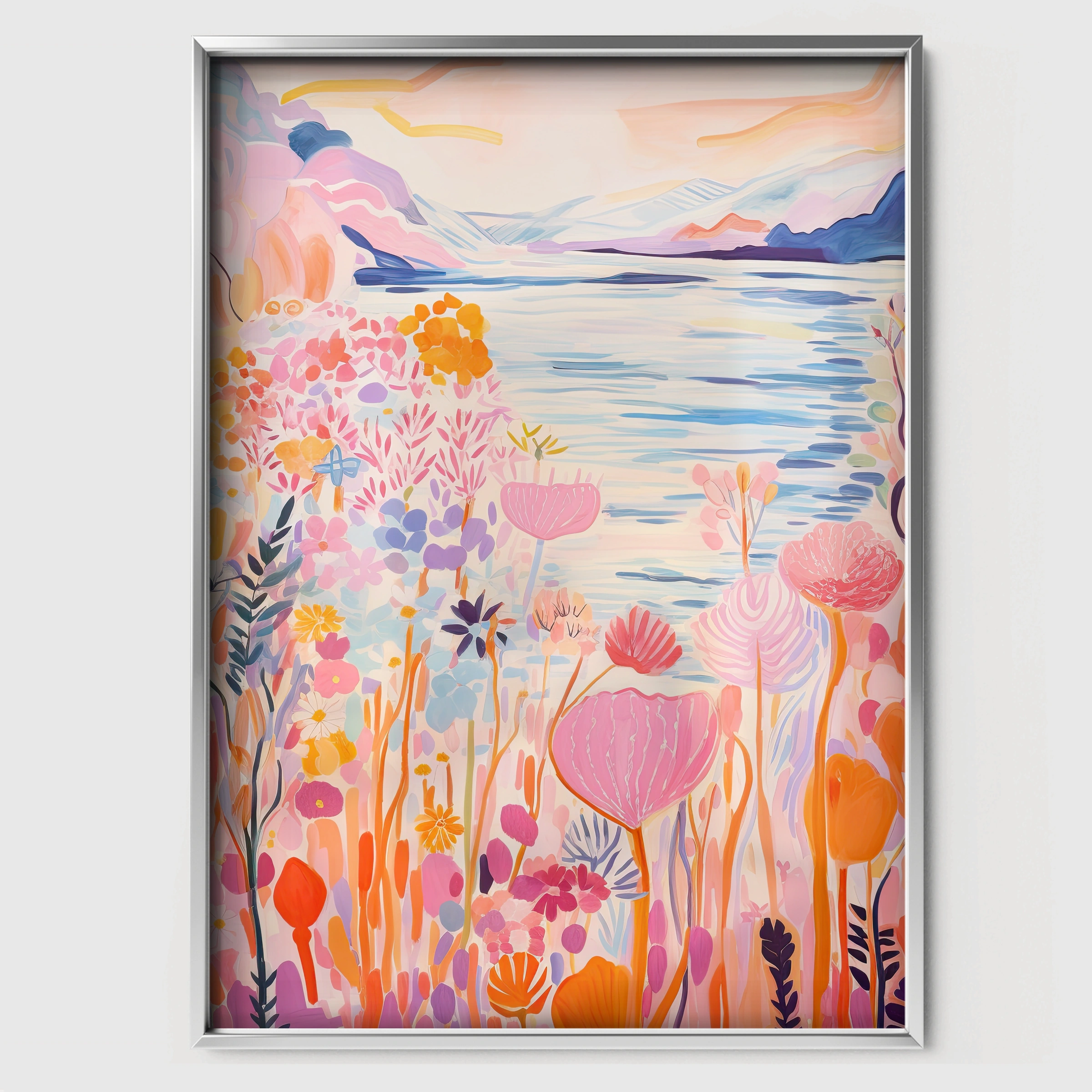 Lakeside Flowers Nursery Print - white framed nursery wall art print