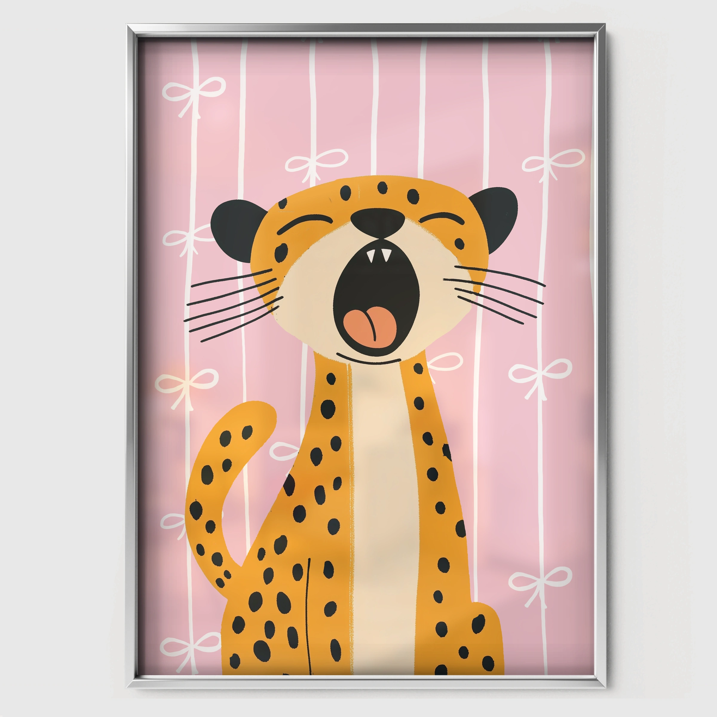 Laughing Cheetah Nursery Print - white framed nursery wall art print