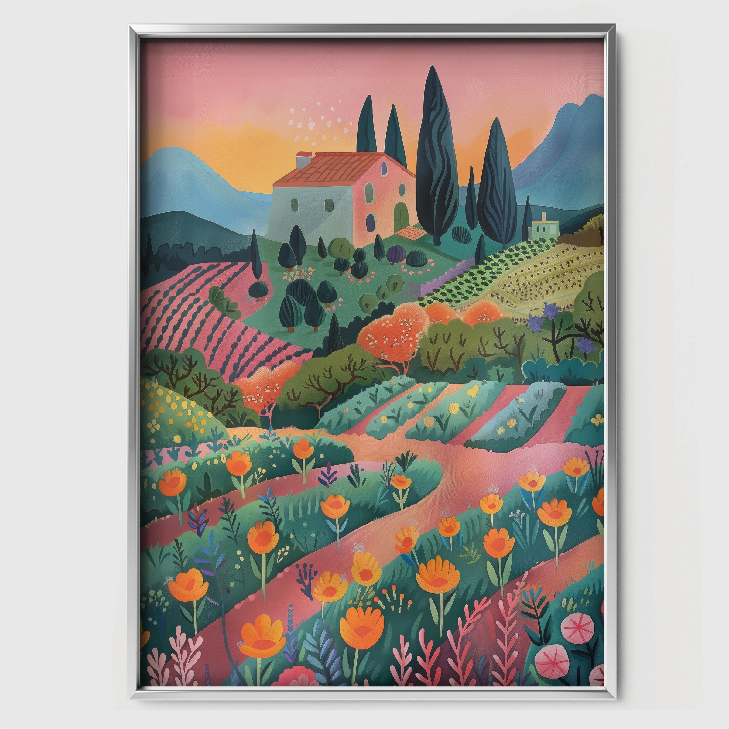 Lavender Fields Nursery Print - white framed nursery wall art print