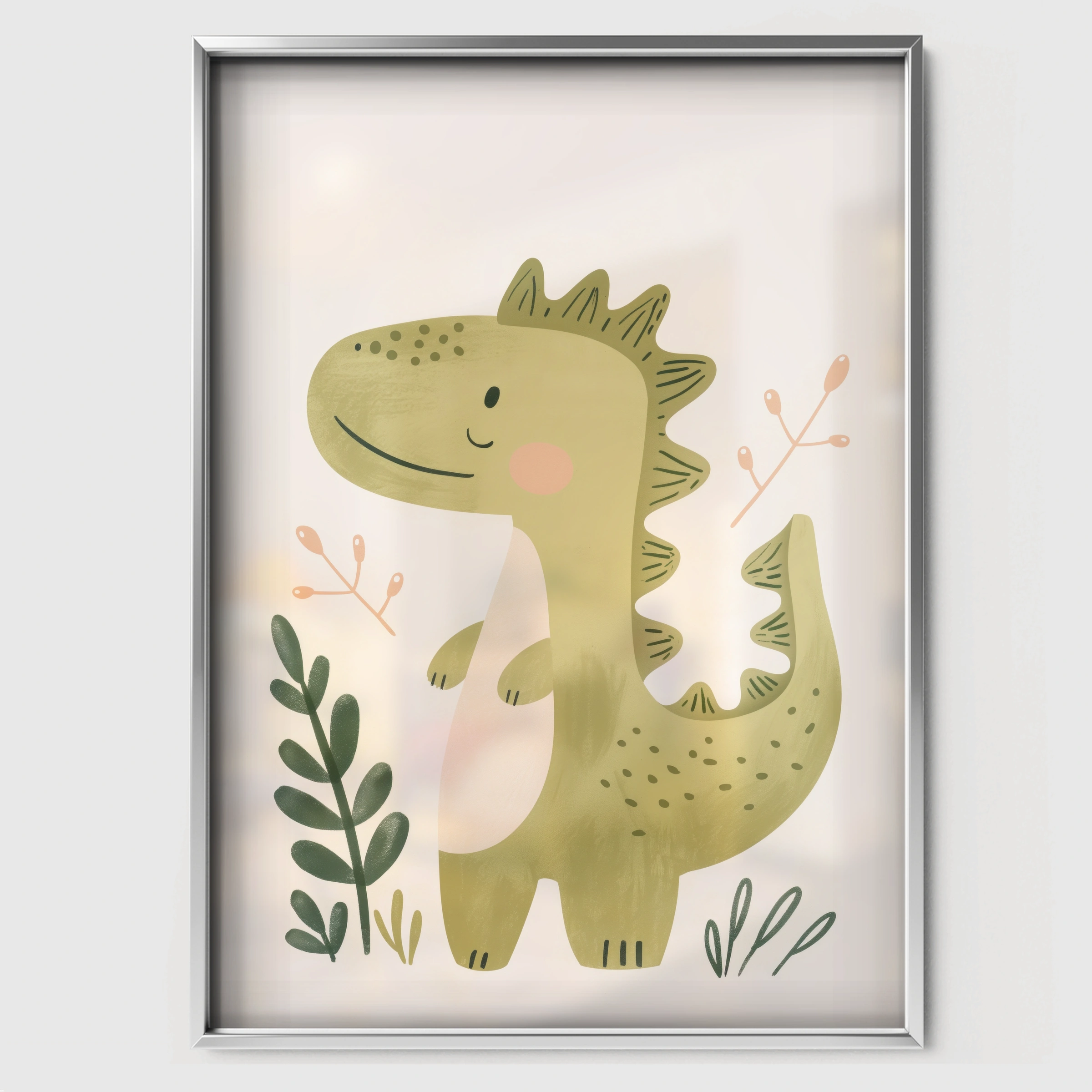 Leafy Green Dragon Nursery Print - white framed nursery wall art print