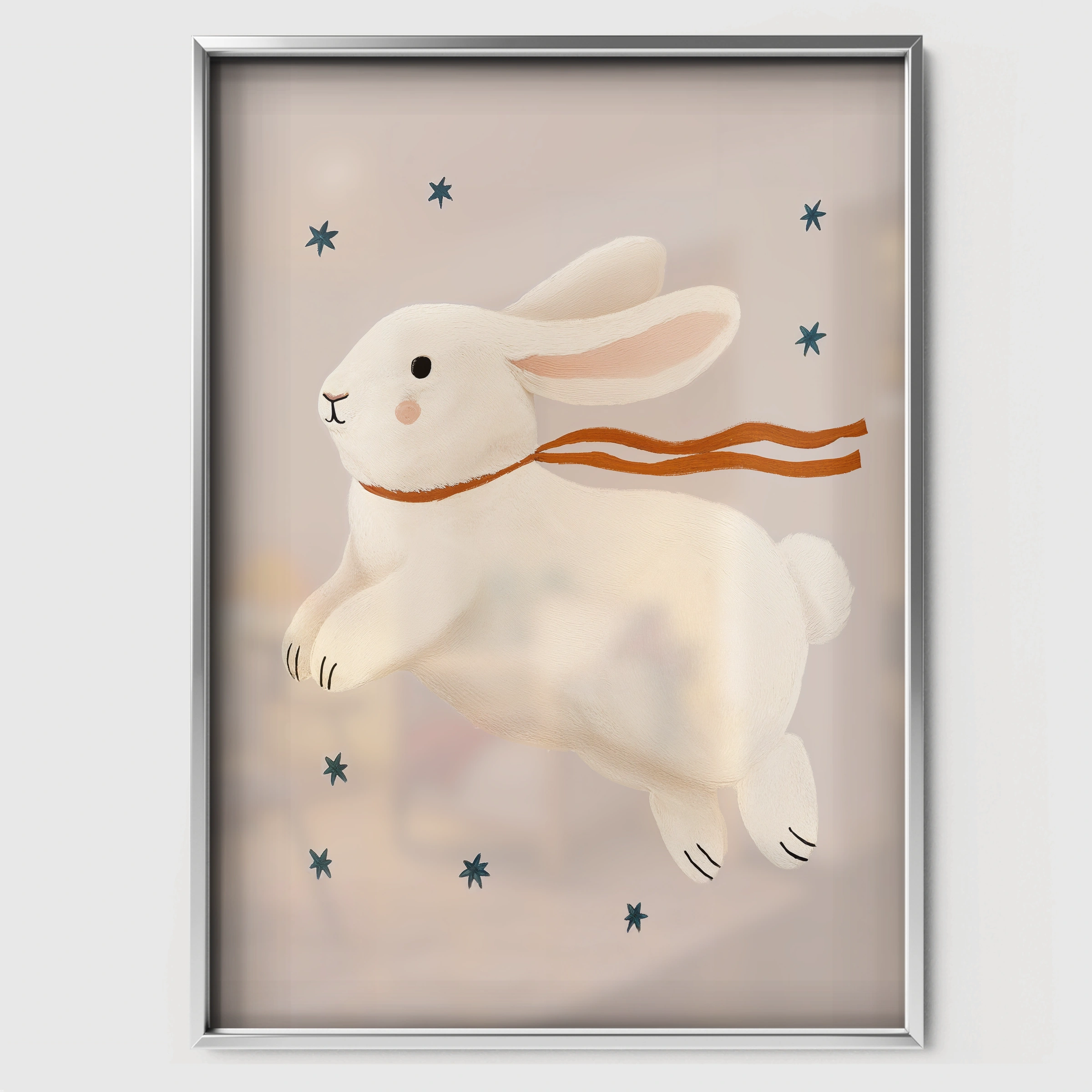 Leaping Bunny Nursery Print - white framed nursery wall art print