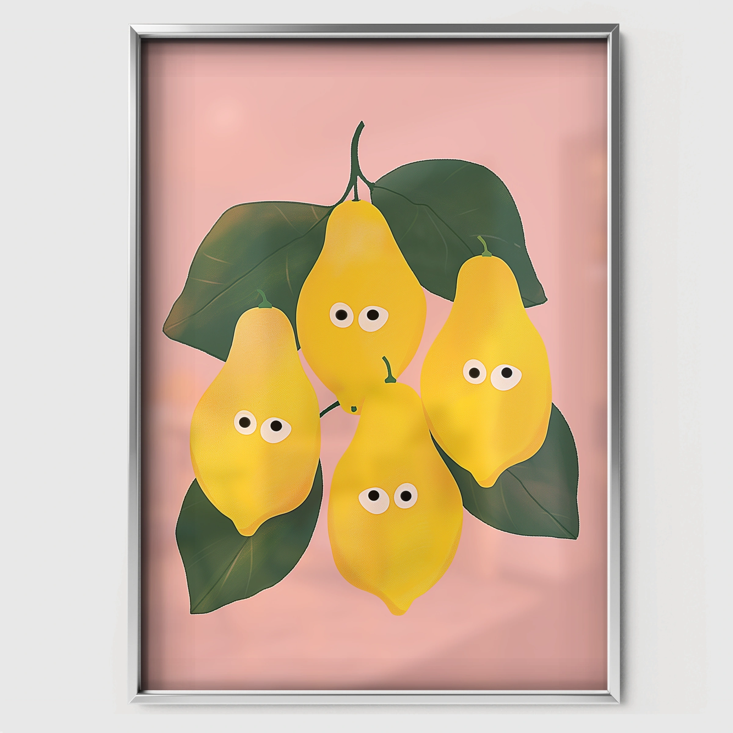 Lemons and Pears Nursery Print - white framed nursery wall art print