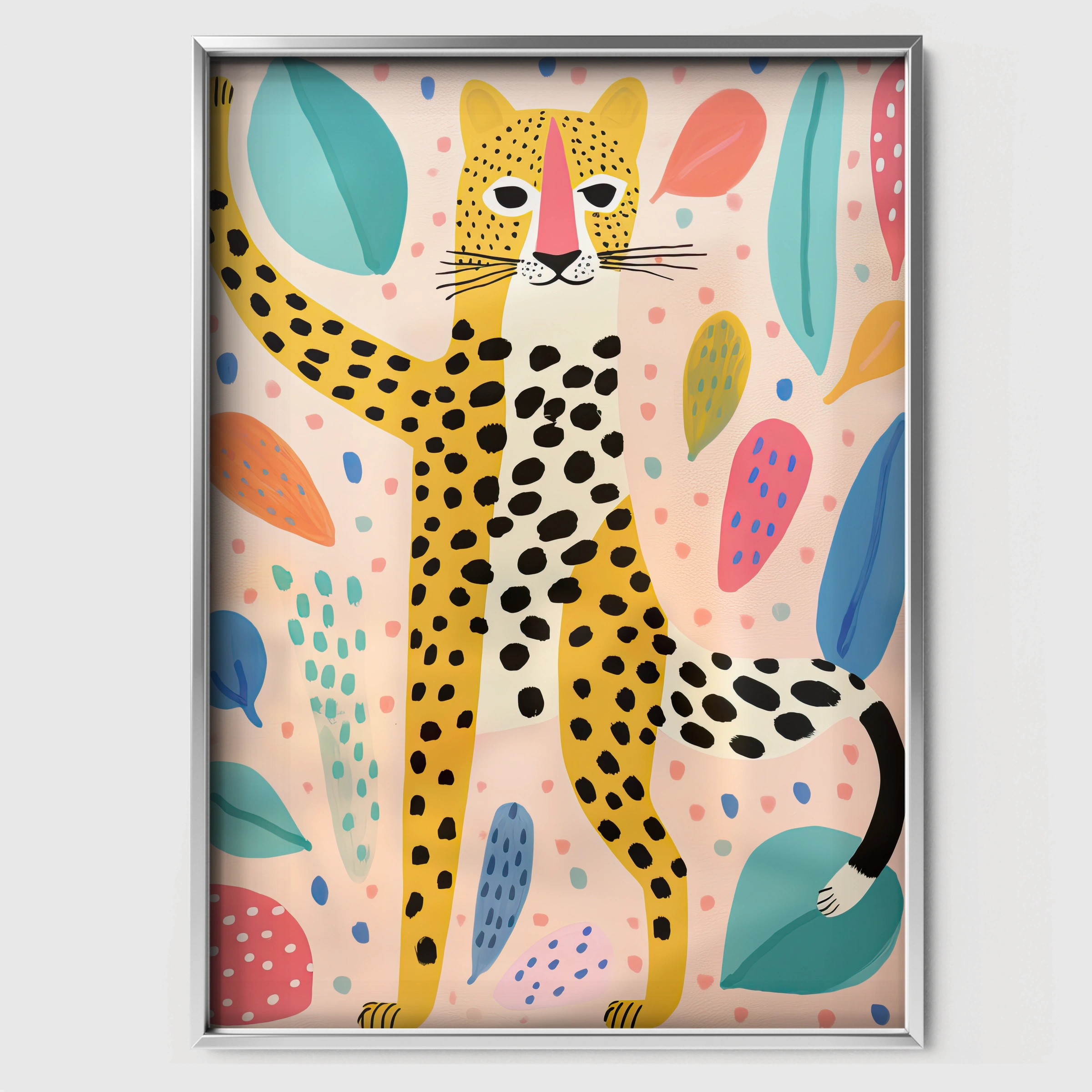 Leopard Among Leaves Nursery Print - white framed nursery wall art print