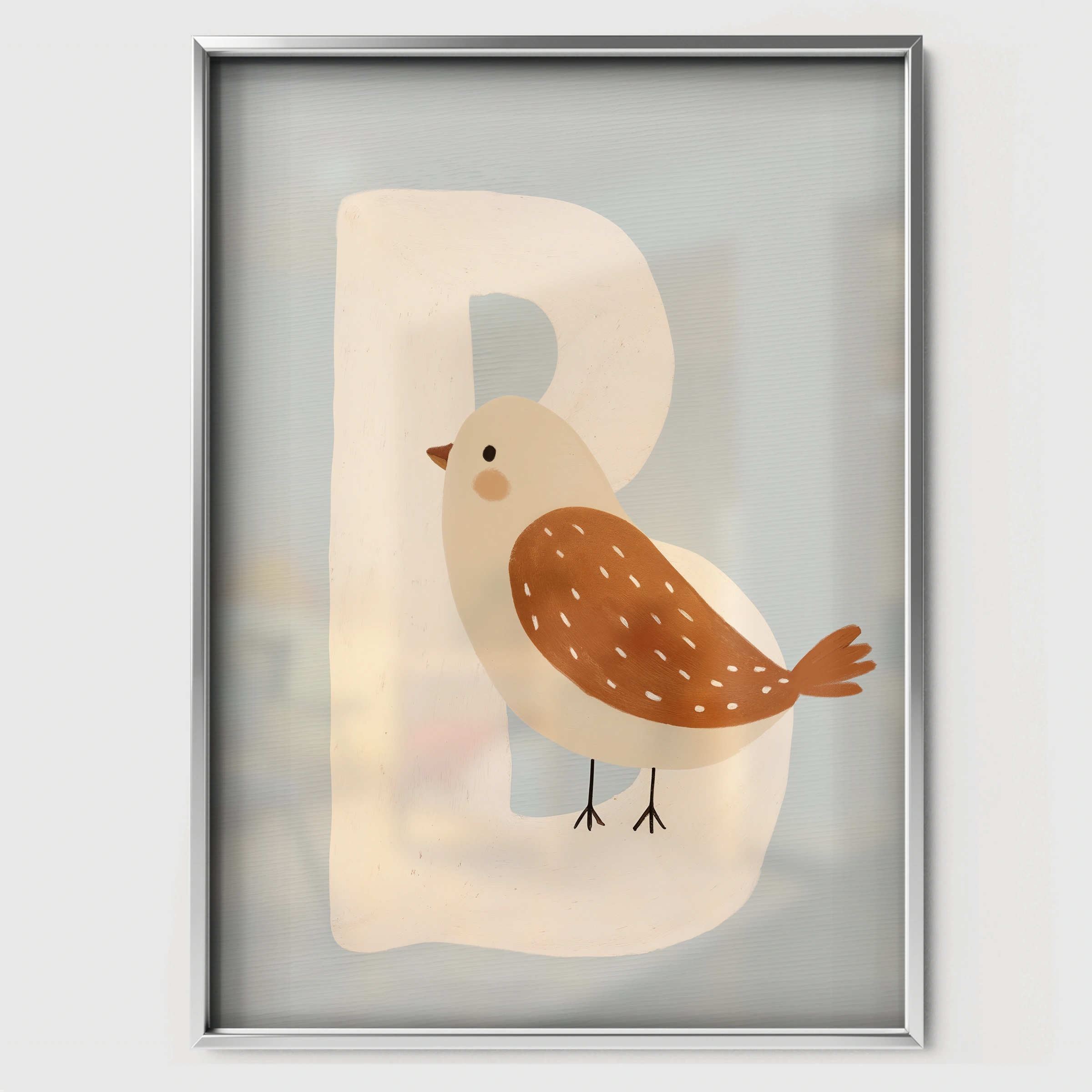 Letter B Bird Nursery Print - white framed nursery wall art print