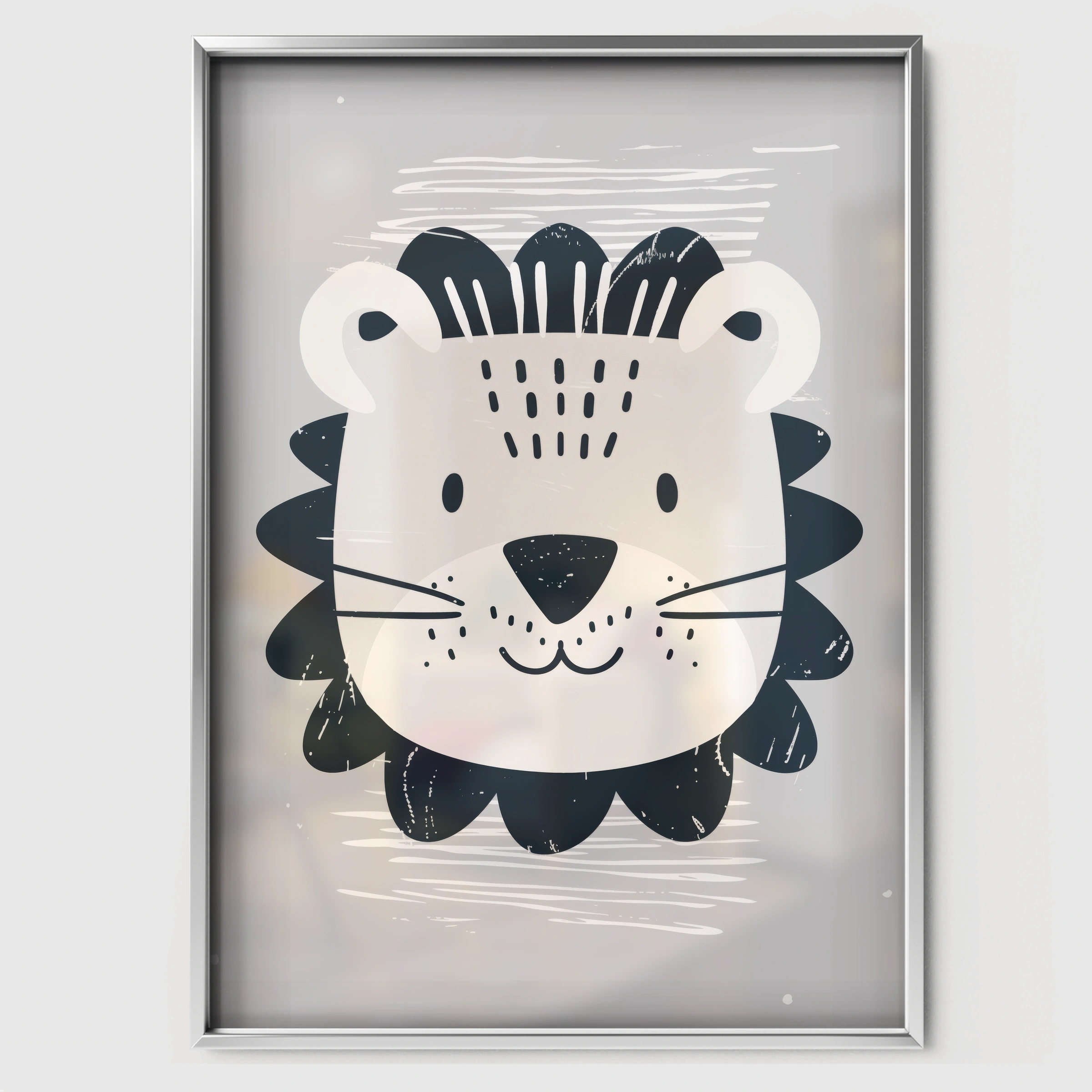 Lion Face Nursery Print - white framed nursery wall art print