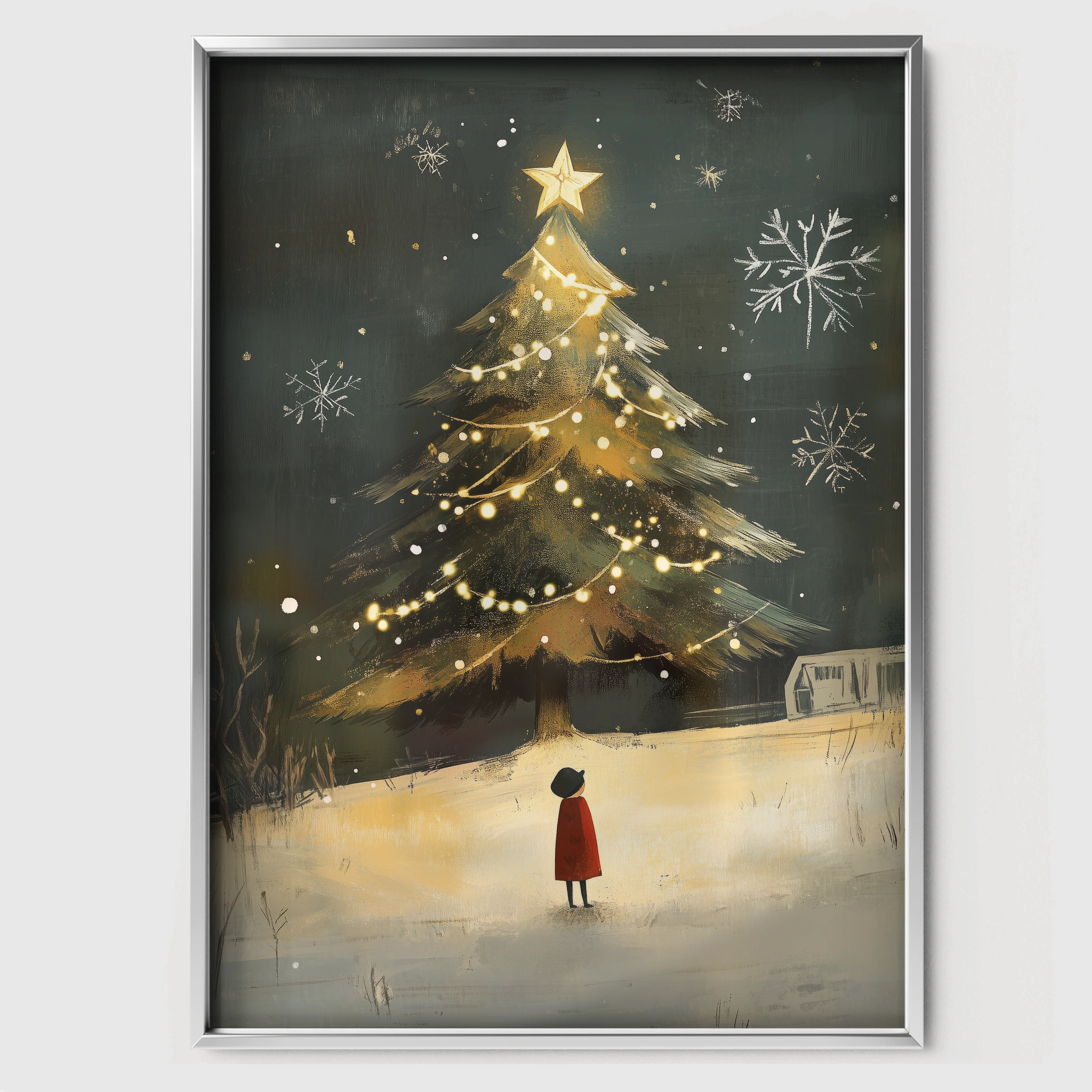 Lit Christmas Tree Print - white framed nursery wall art print