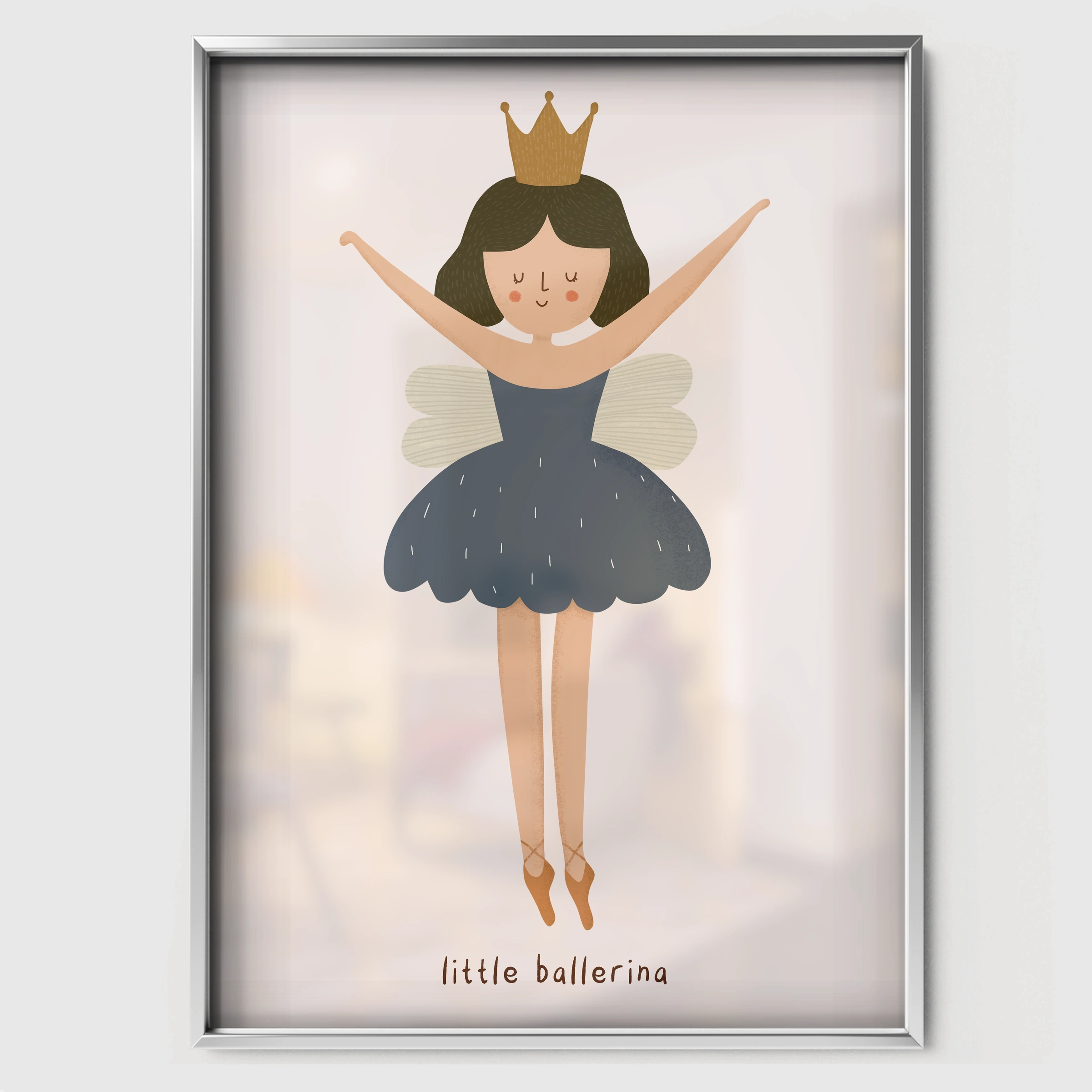 Little Ballerina Fairy Nursery Print - white framed nursery wall art print