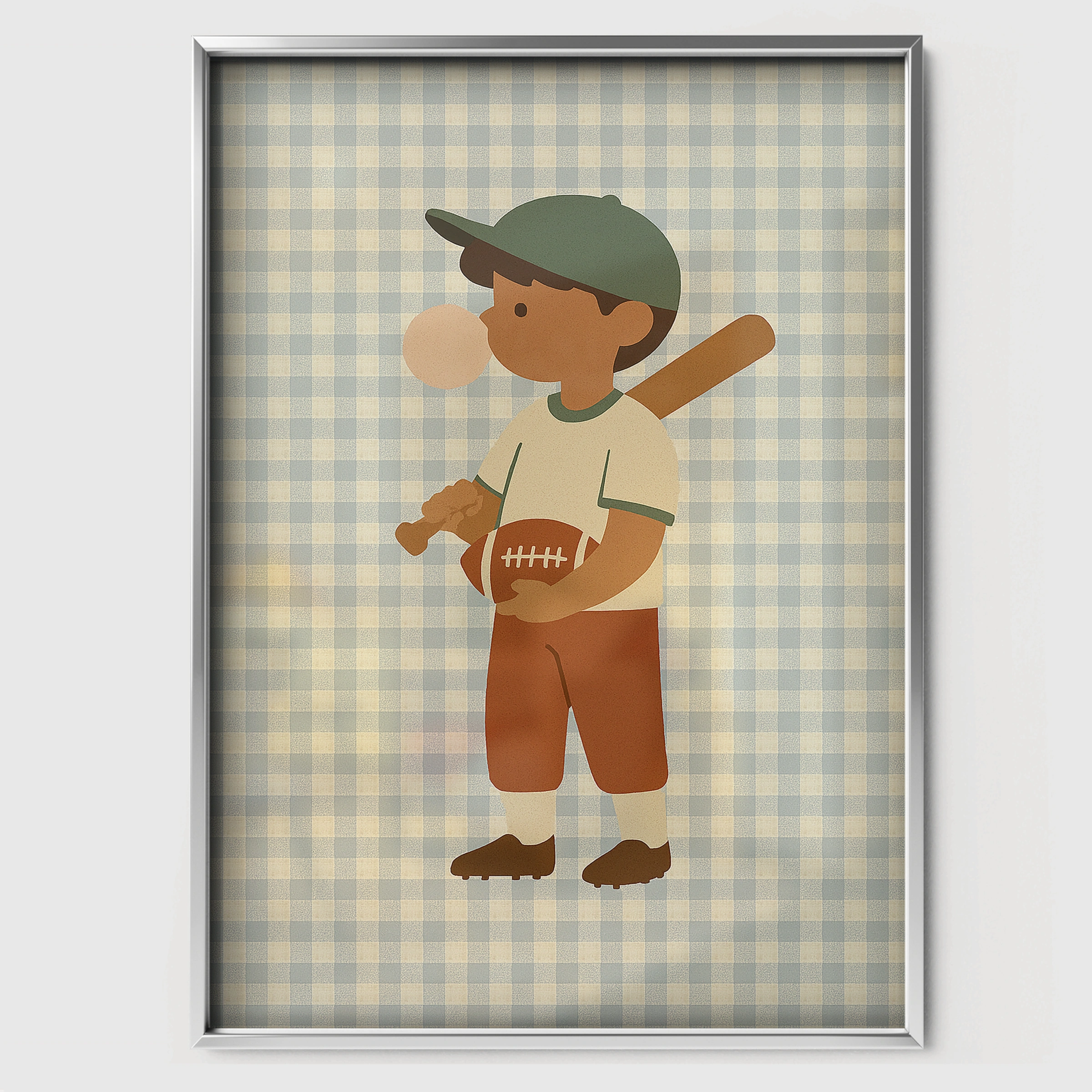 Little Baseball Player Nursery Print - white framed nursery wall art print