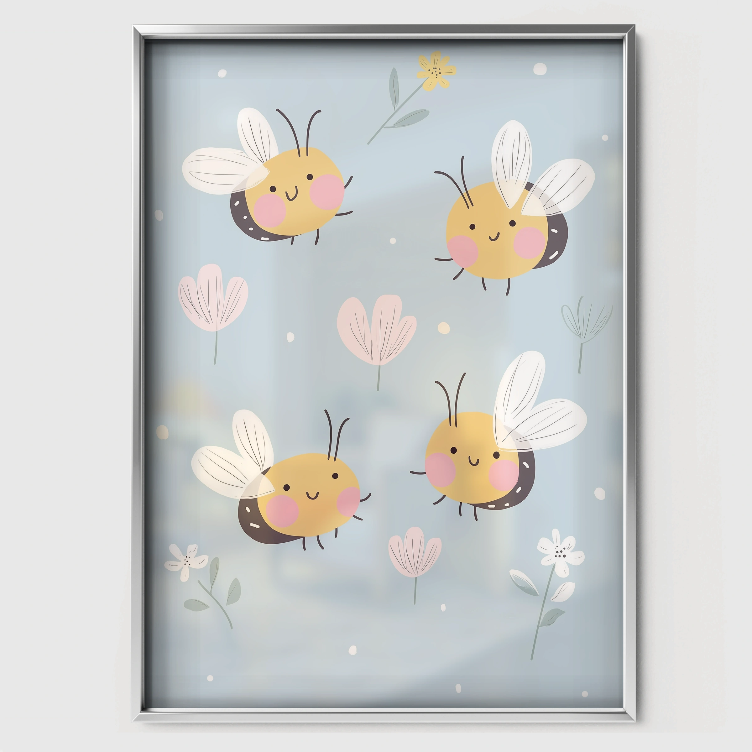 Little Bees Nursery Print - white framed nursery wall art print