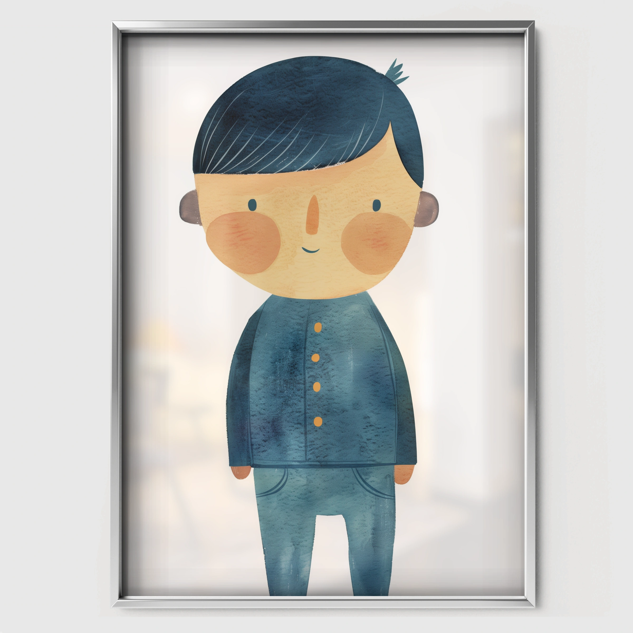 Little Boy in Blue Nursery Print - white framed nursery wall art print