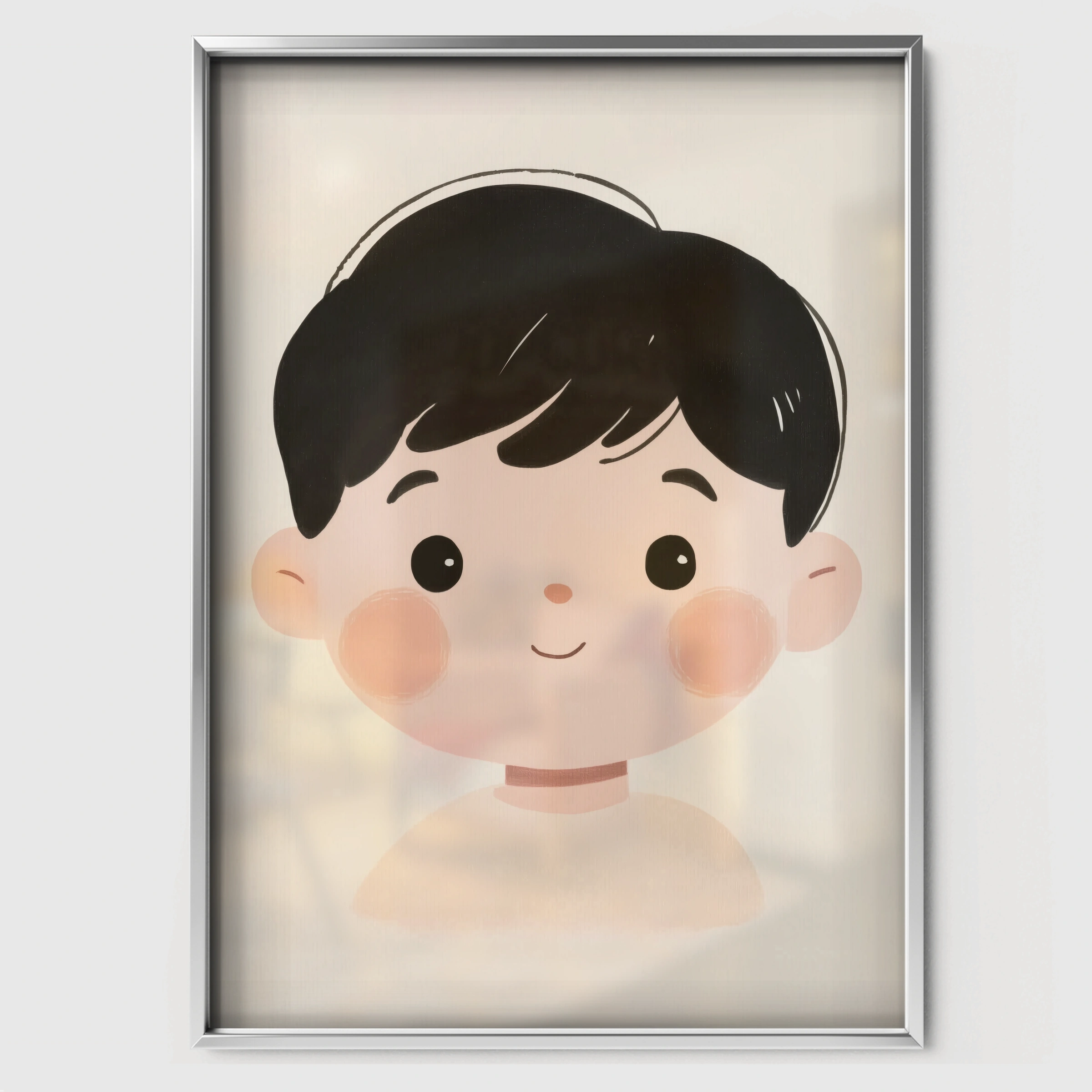 Little Boy Portrait Nursery Print - white framed nursery wall art print