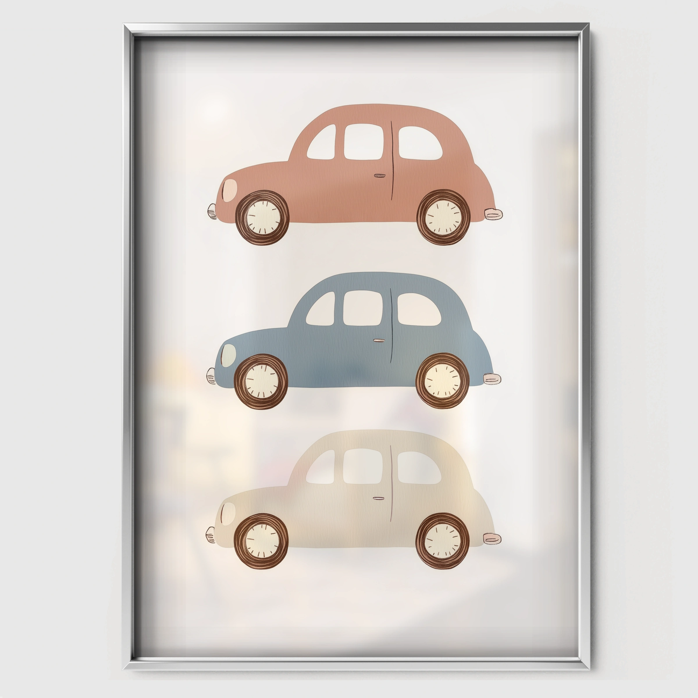 Little Cars Nursery Print - white framed nursery wall art print