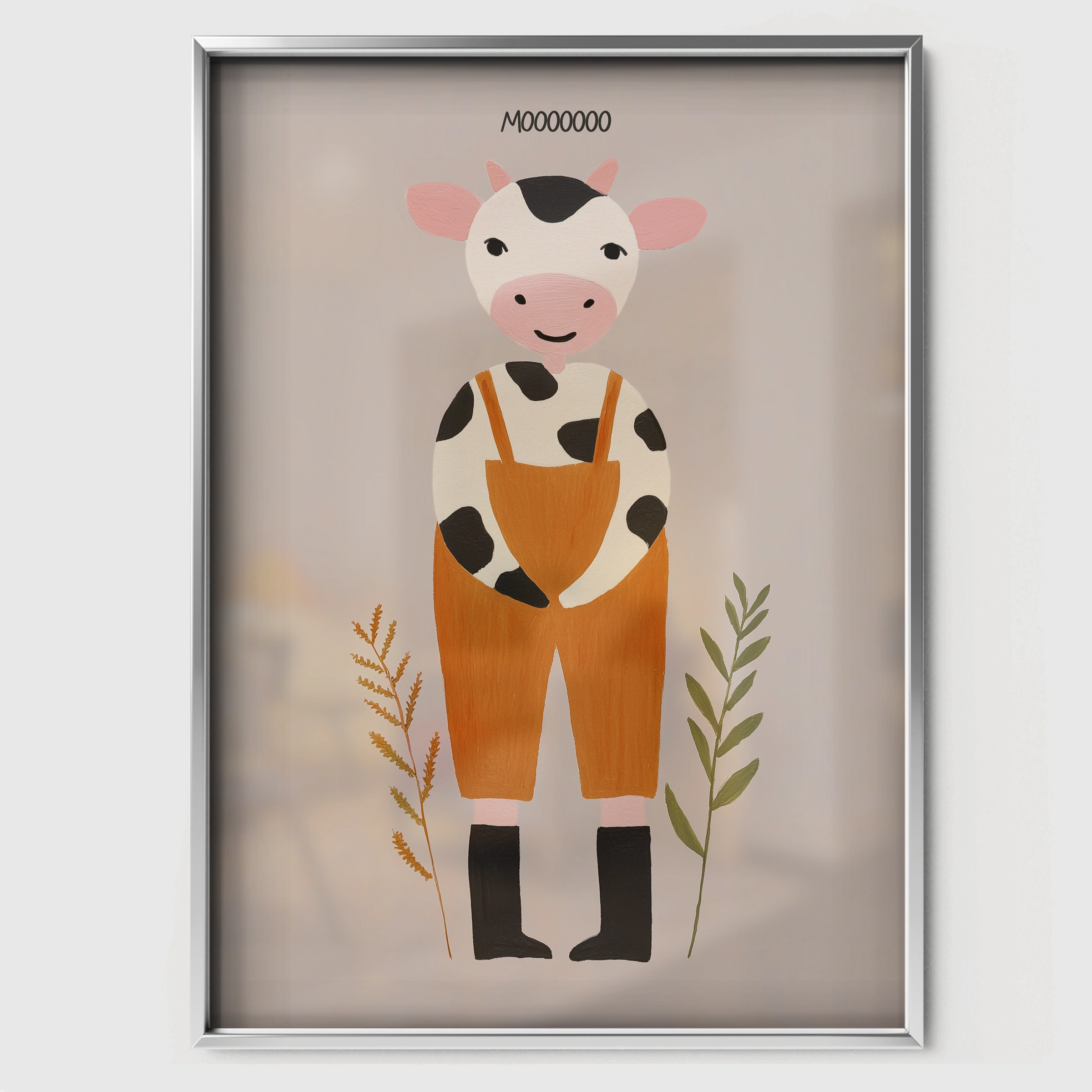 Little Cow Nursery Print - white framed nursery wall art print