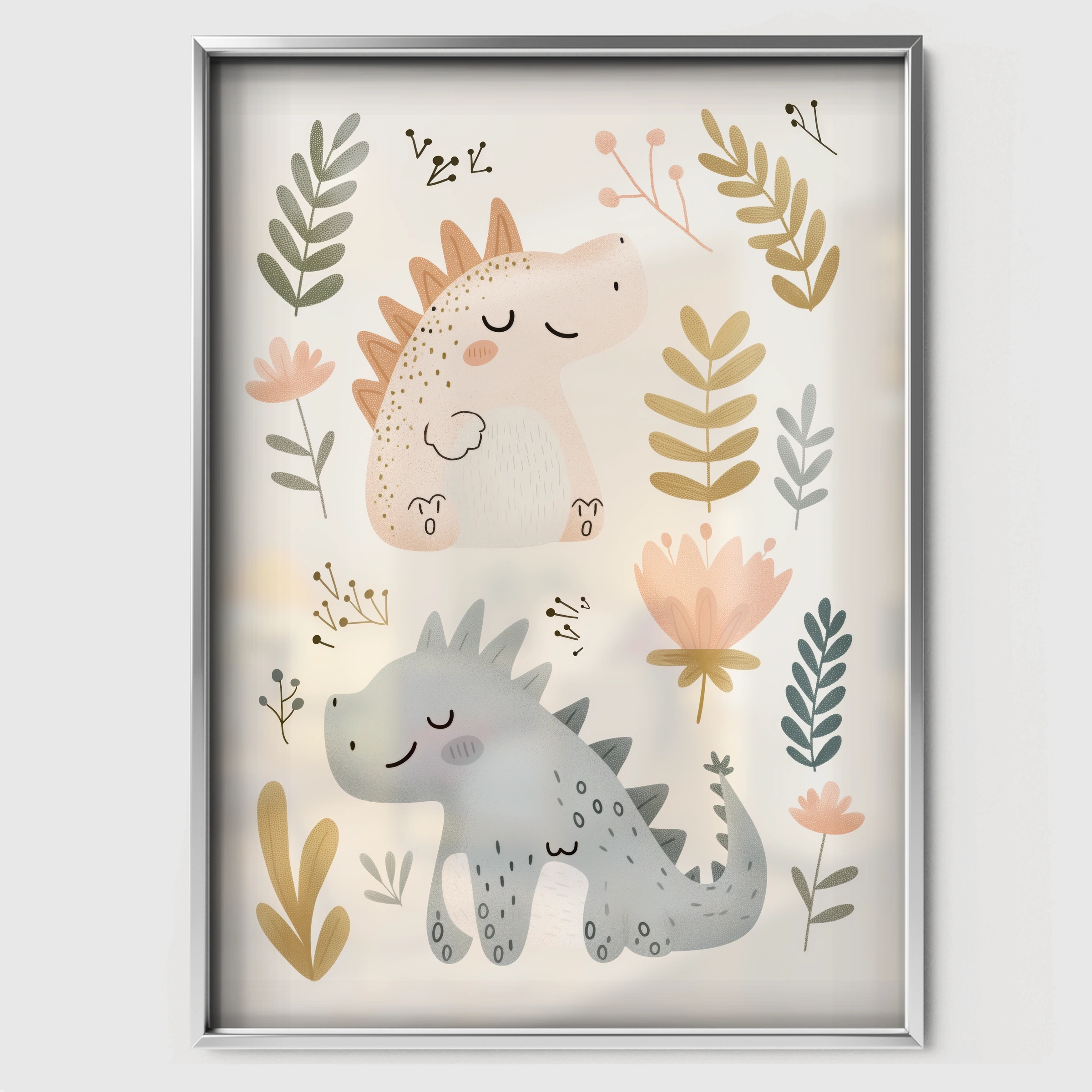 Little Dino Duo Nursery Print - white framed nursery wall art print