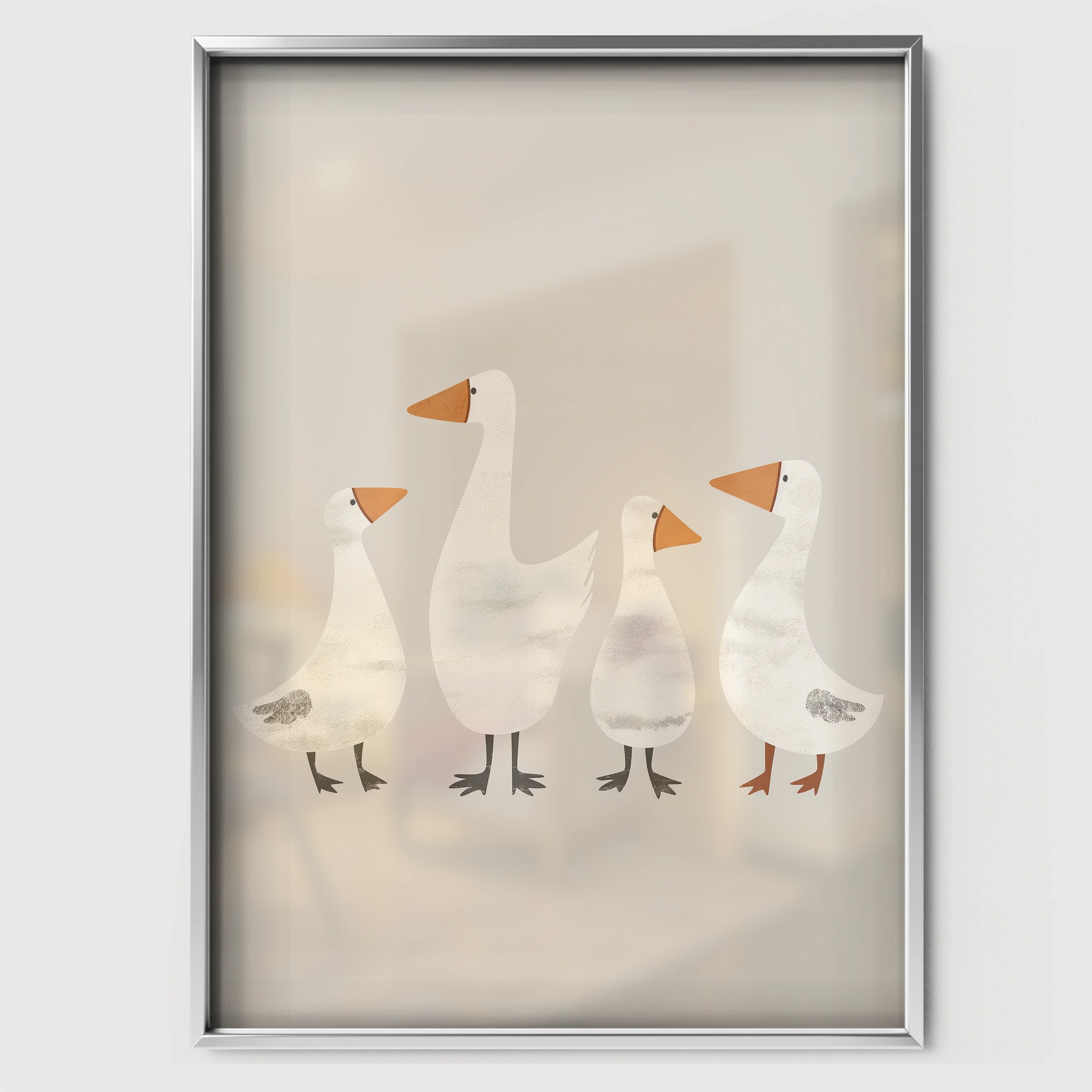Little Geese Nursery Print - white framed nursery wall art print