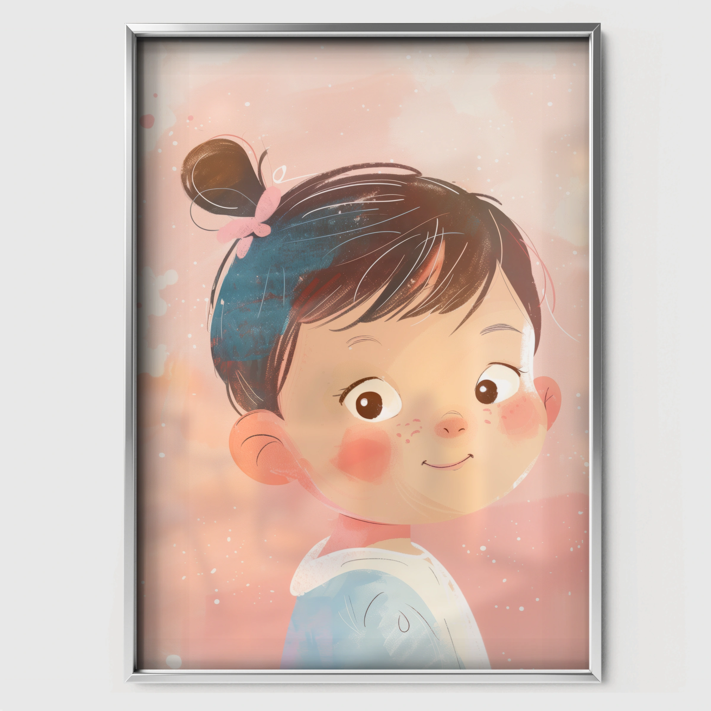 Little Girl Portrait Nursery Print - white framed nursery wall art print