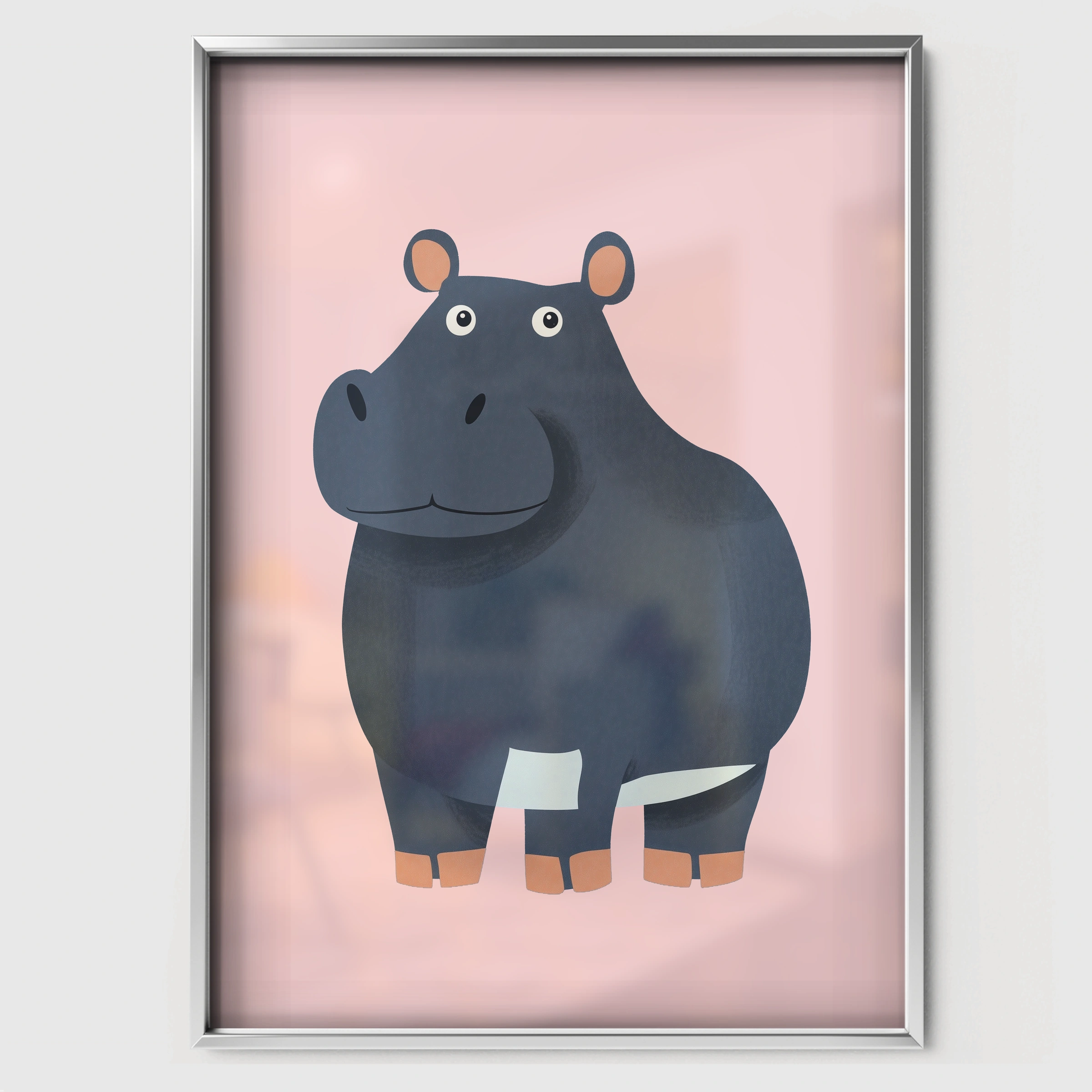 Little Hippo Nursery Print - white framed nursery wall art print