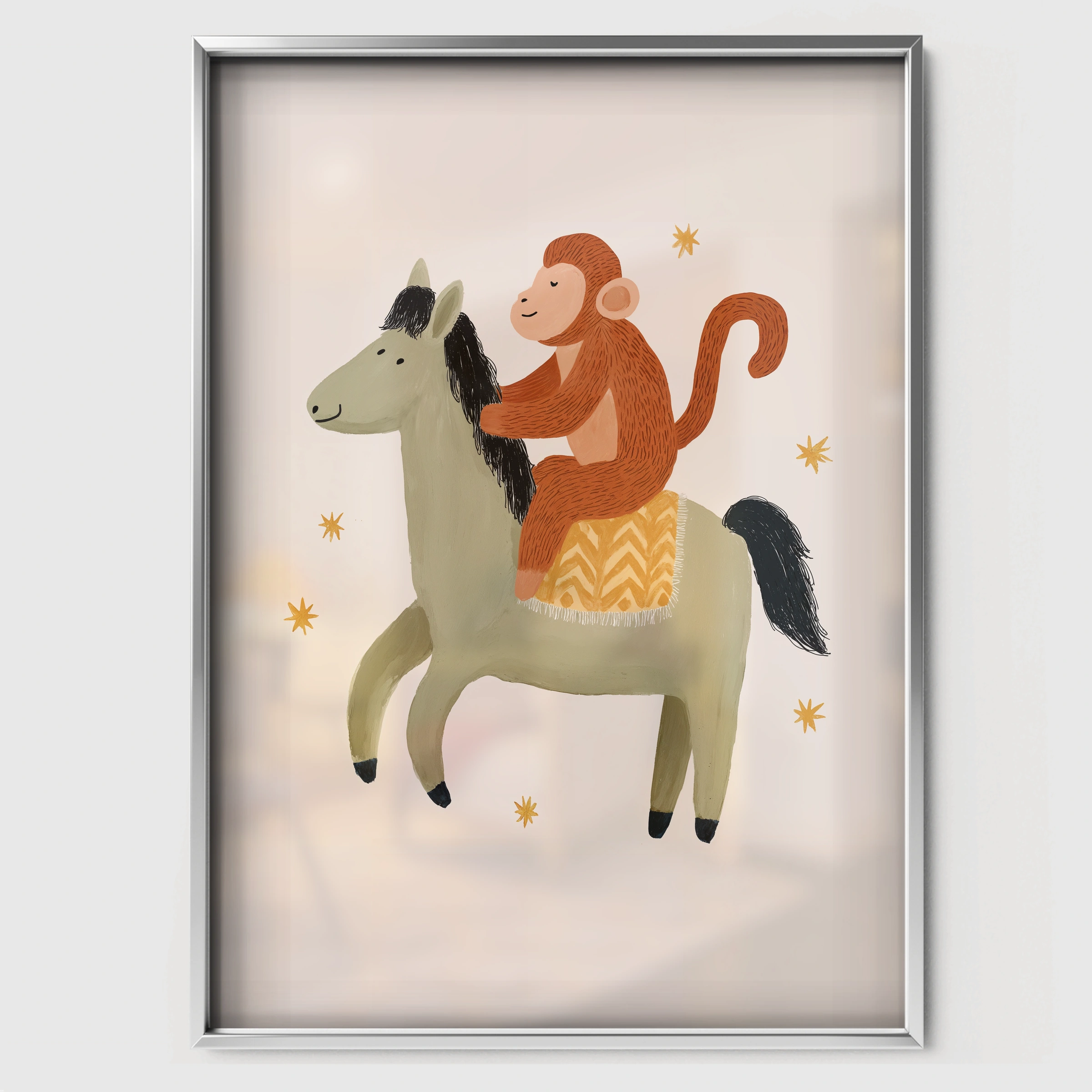 Little Horse Rider Nursery Print - white framed nursery wall art print