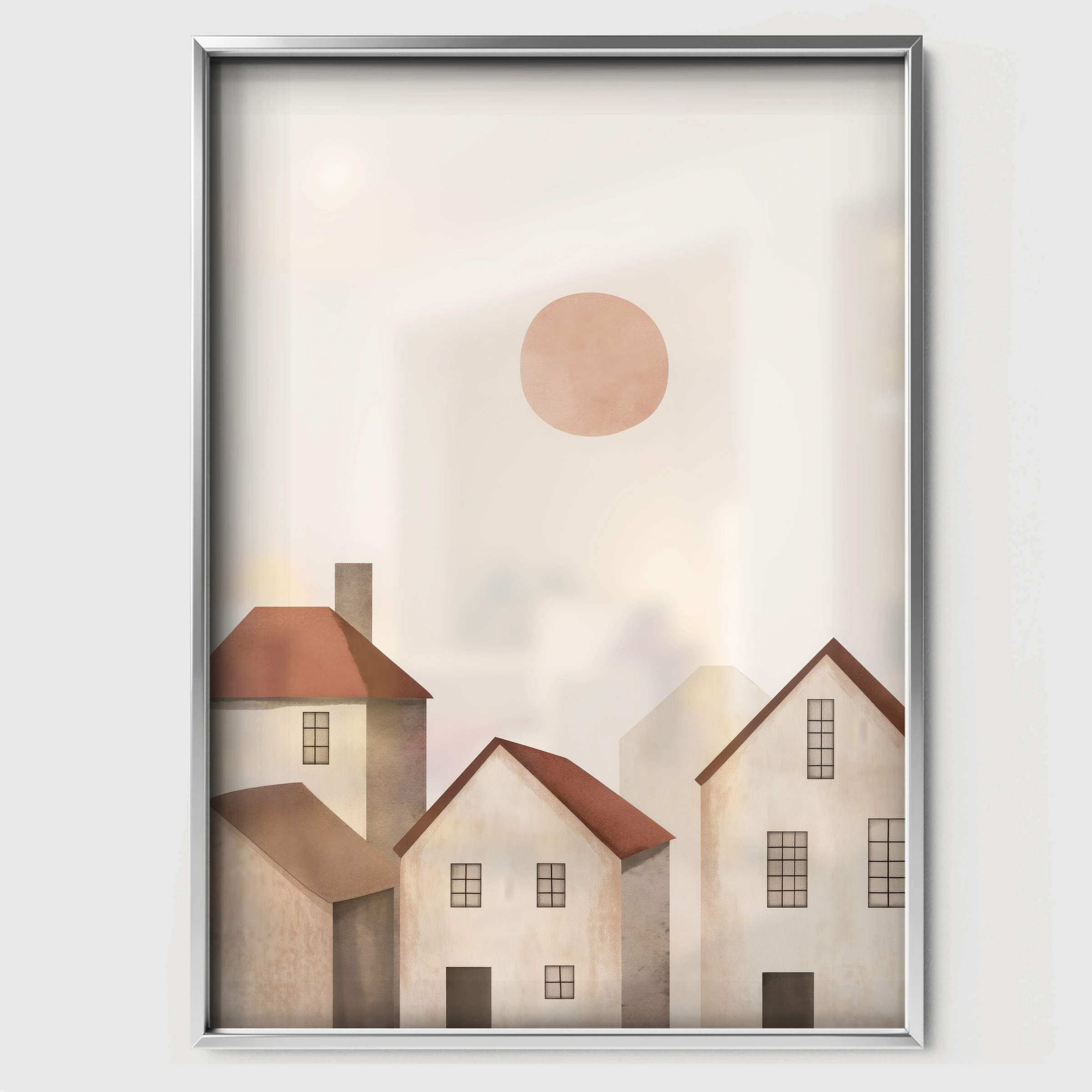 Little Houses Nursery Print - white framed nursery wall art print