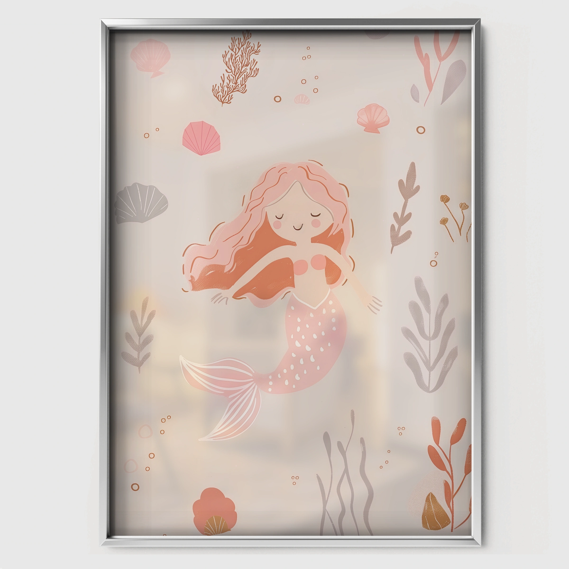 Little Mermaid Nursery Print - white framed nursery wall art print
