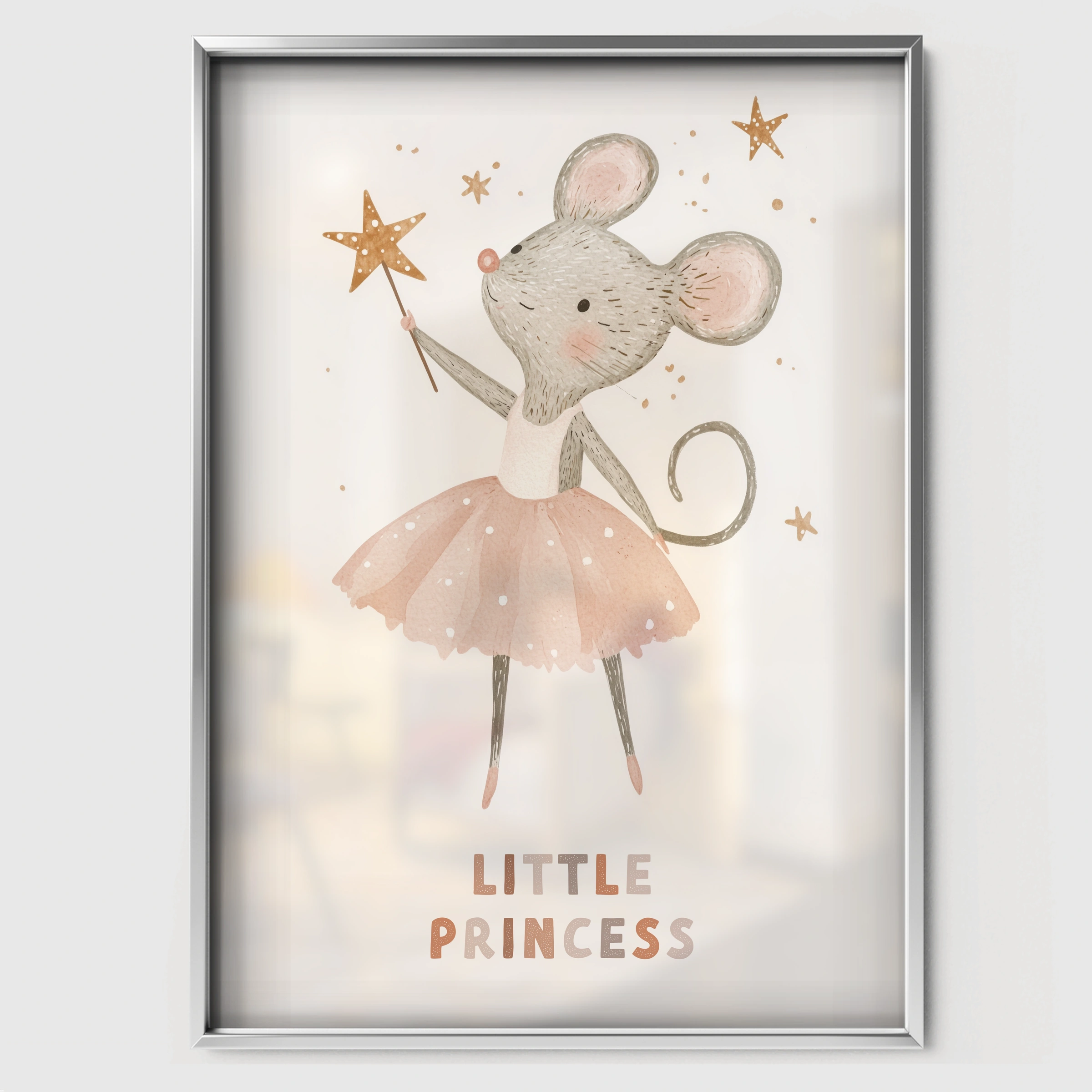 Little Princess Mouse Nursery Print - white framed nursery wall art print