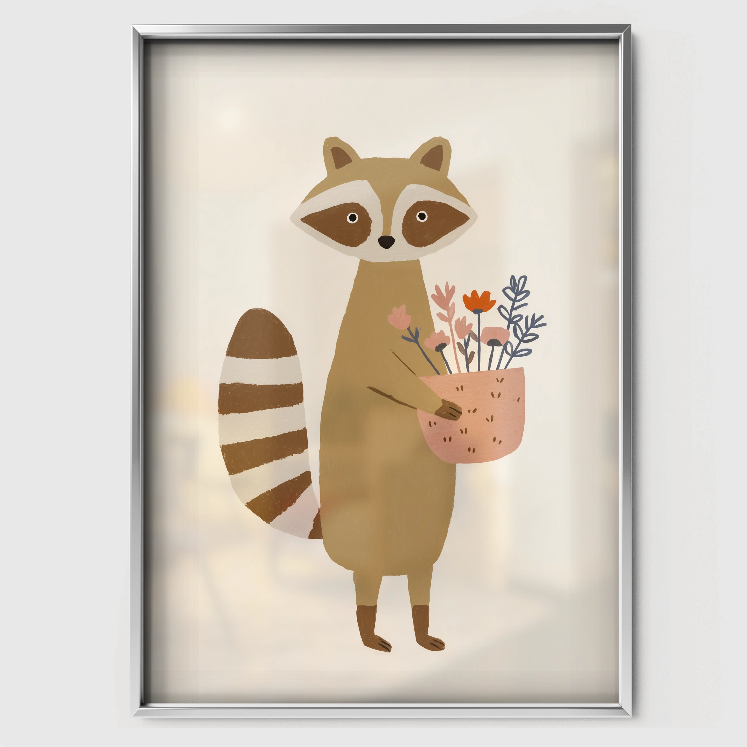 Little Raccoon Nursery Print - white framed nursery wall art print
