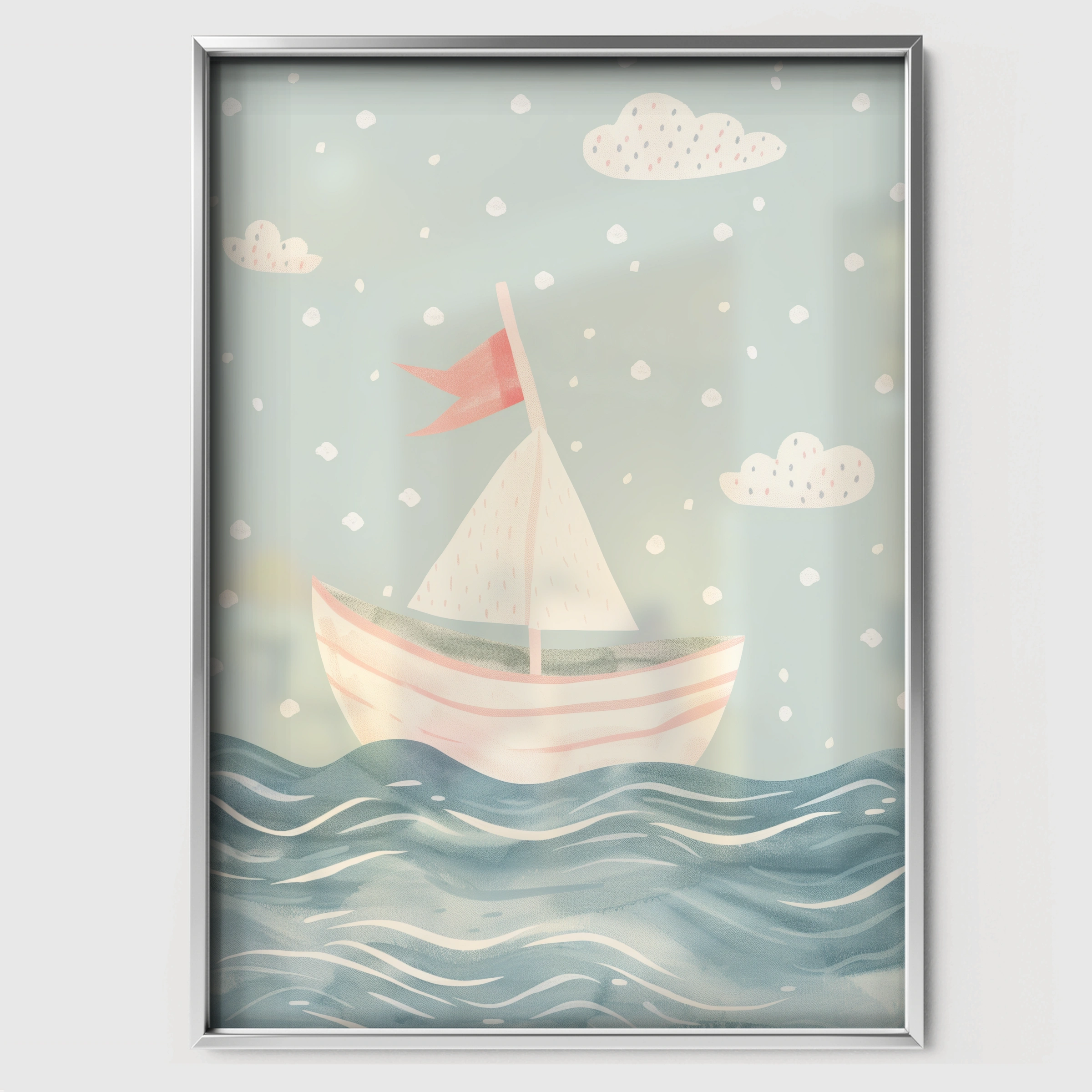 Little Sailboat Nursery Print - white framed nursery wall art print