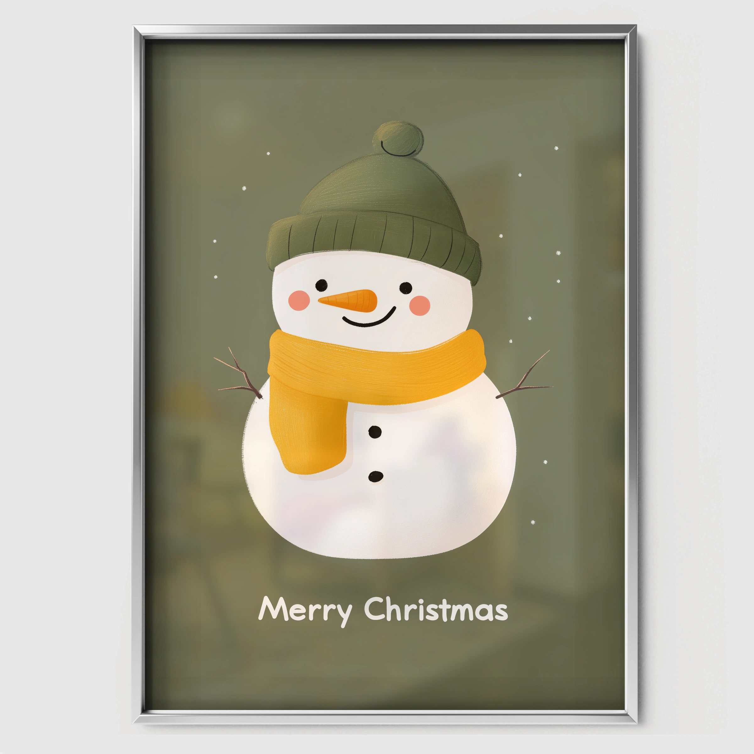 Little Snowman Christmas Print - white framed nursery wall art print