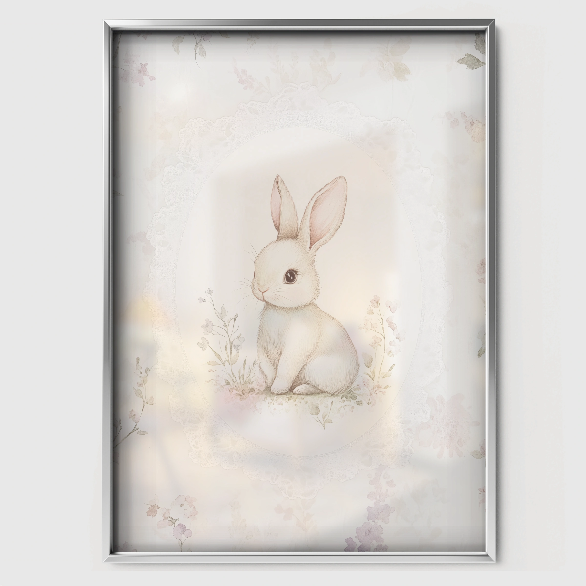 Little White Rabbit Nursery Print - white framed nursery wall art print