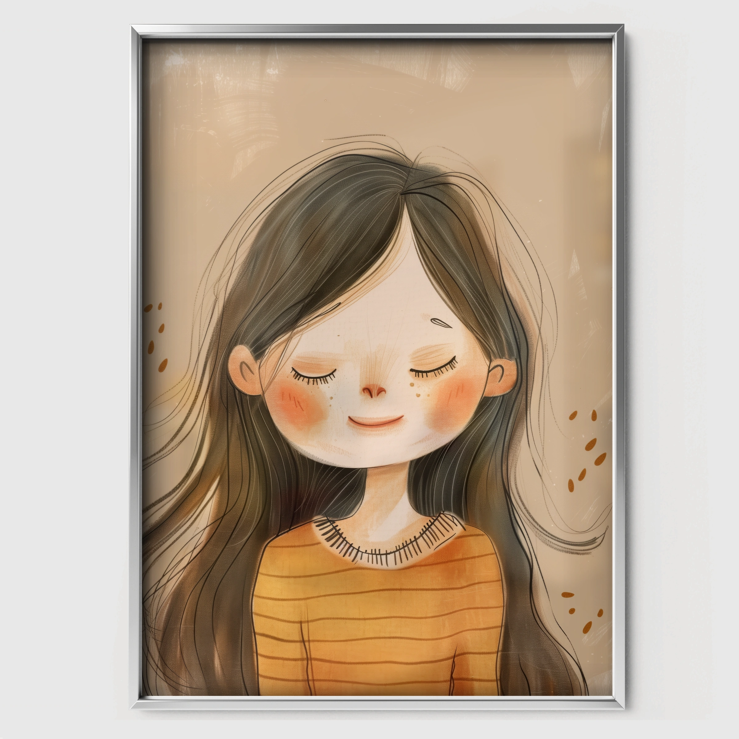 Long Hair Girl Nursery Print - white framed nursery wall art print