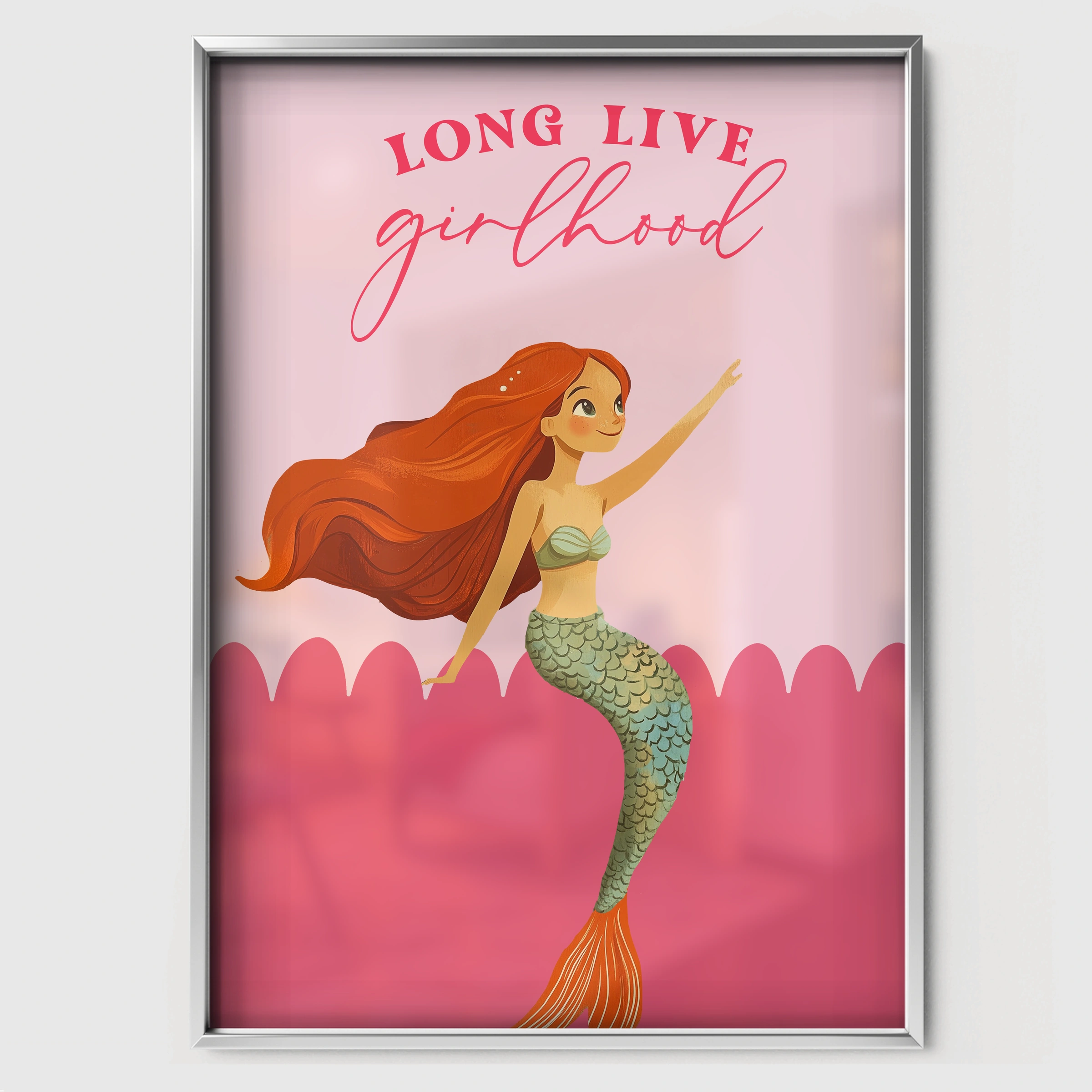 Long Live Girlhood Mermaid Nursery Print - white framed nursery wall art print