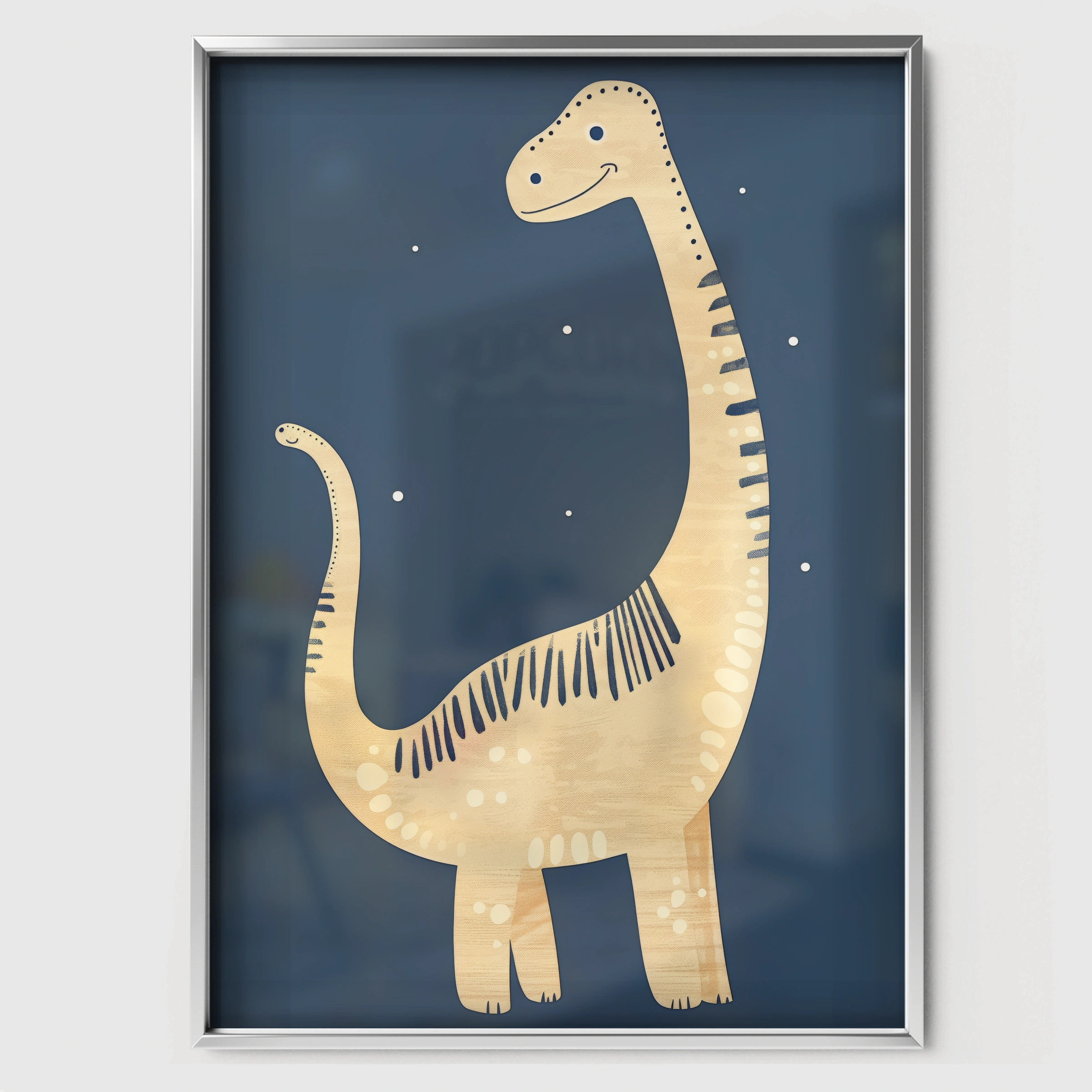 Long-Neck Dinosaur Nursery Print - white framed nursery wall art print