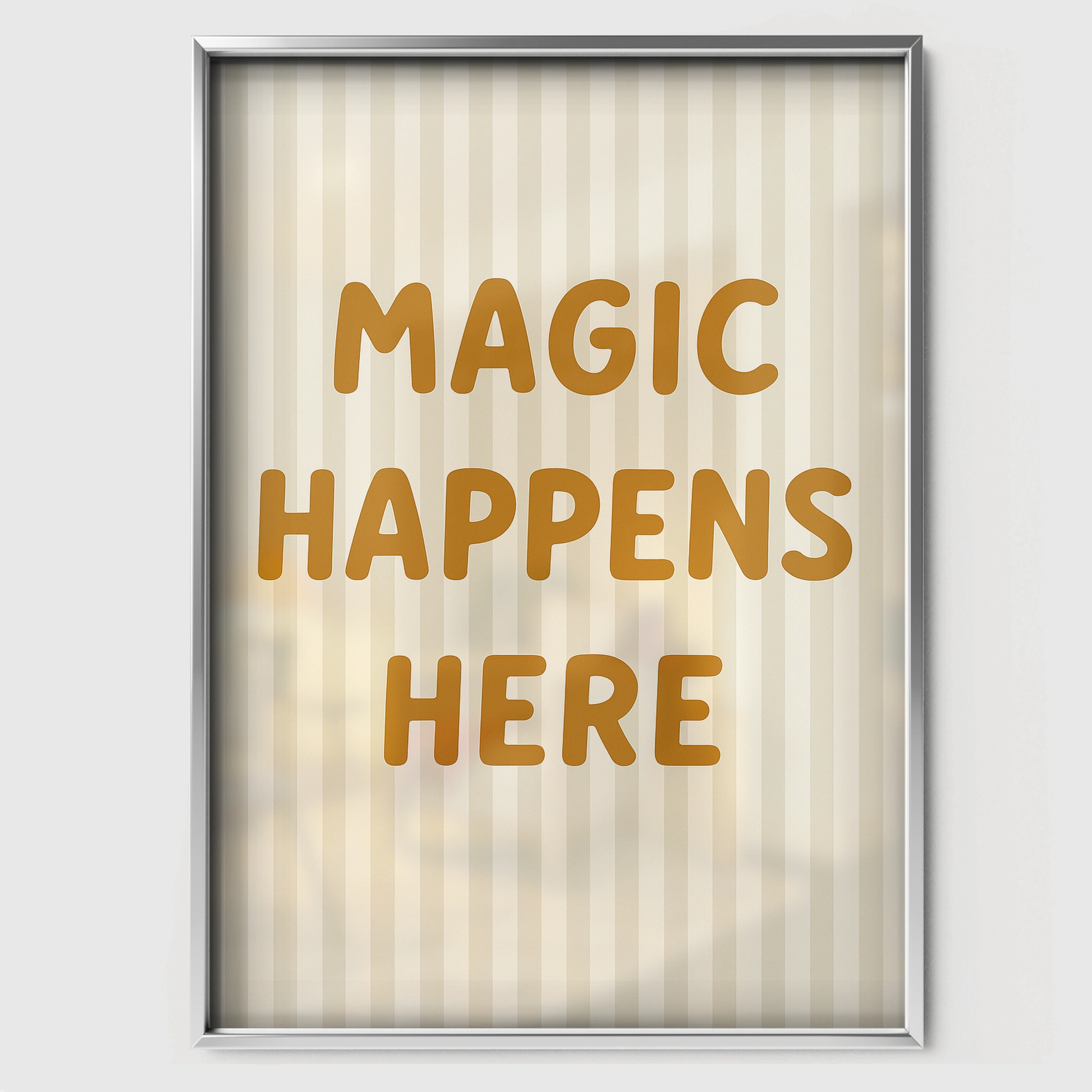 Magic Happens Here Nursery Print - white framed nursery wall art print