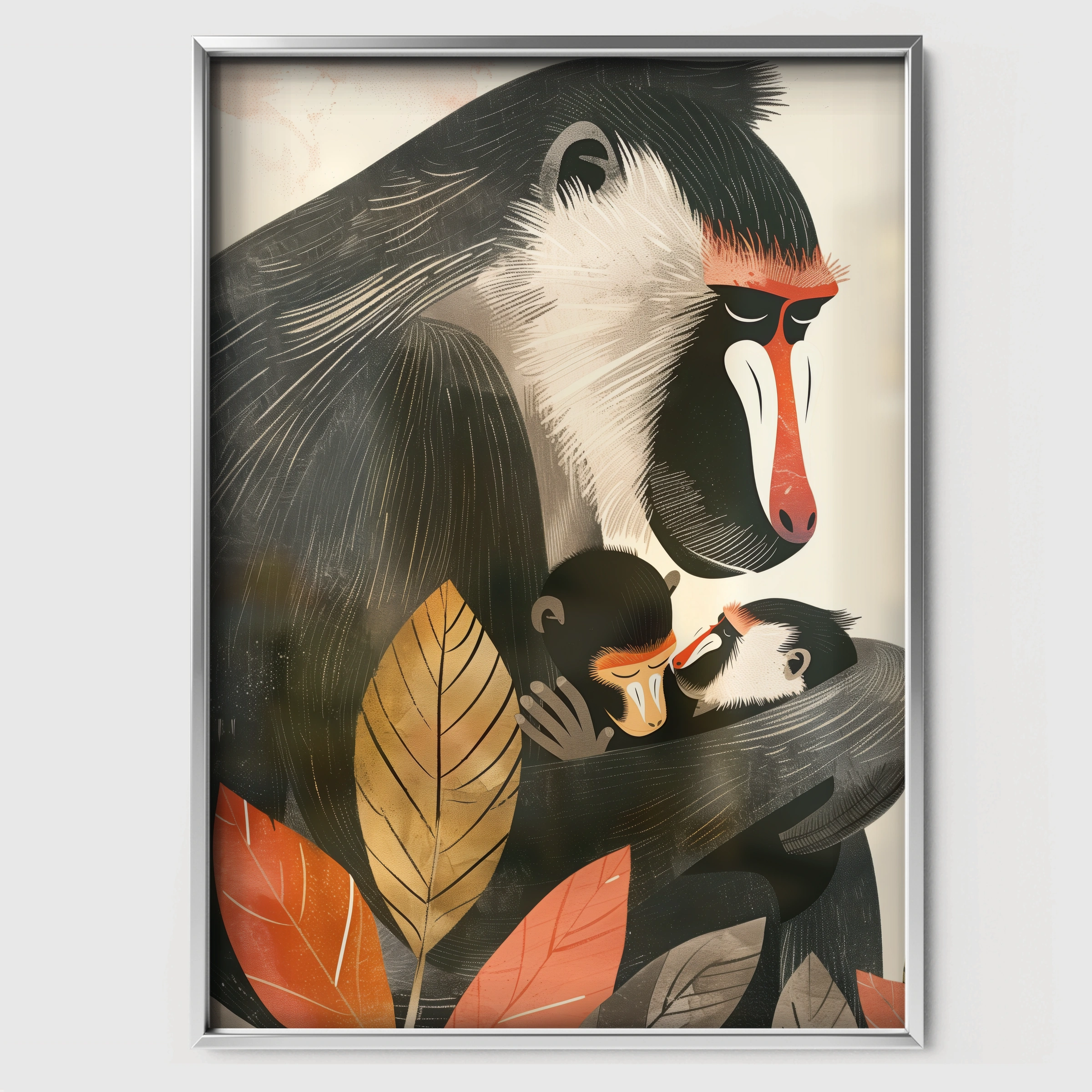 Mandrill Family Nursery Print - white framed nursery wall art print