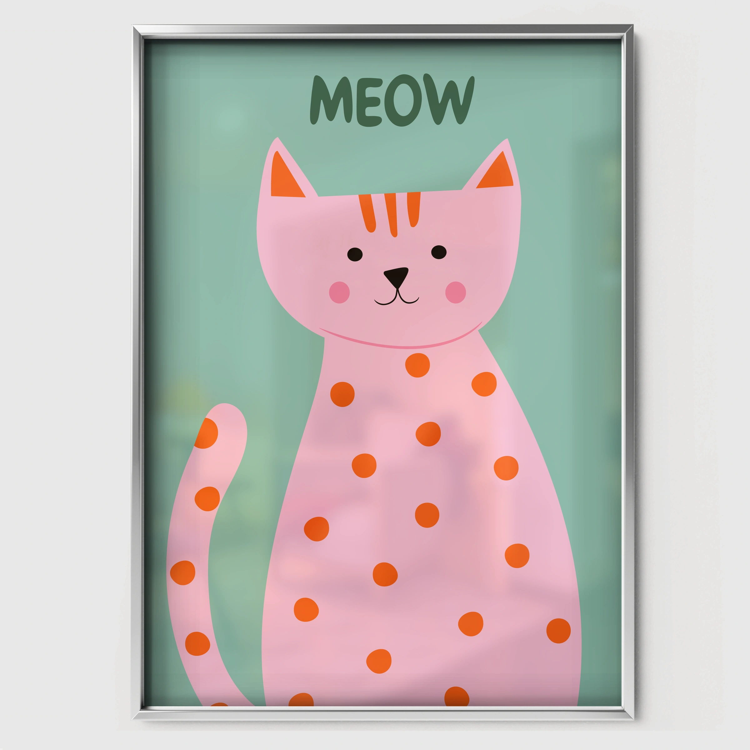 Meow Cat Nursery Print - white framed nursery wall art print