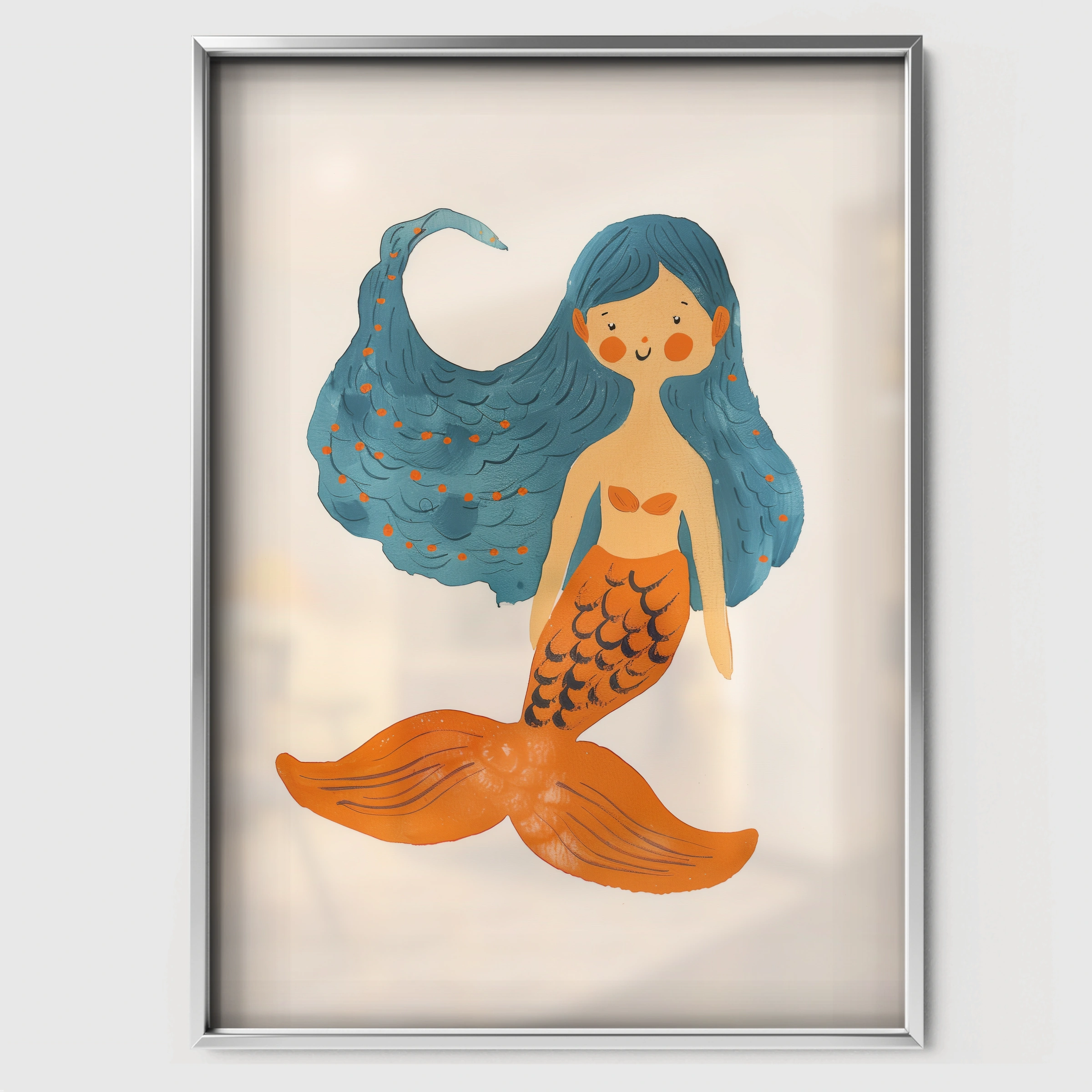 Mermaid Nursery Print - white framed nursery wall art print