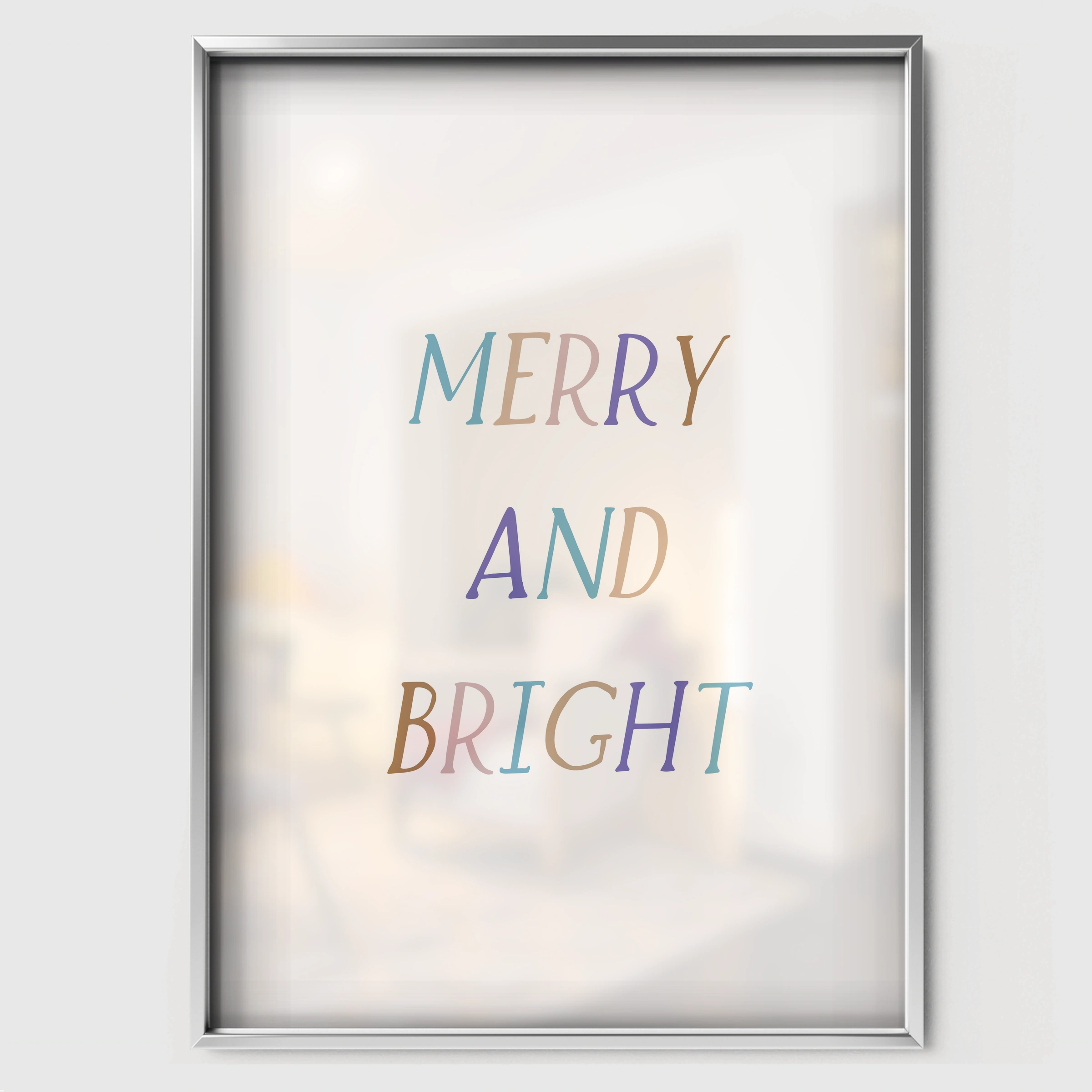 Merry and Bright Christmas Print - white framed nursery wall art print