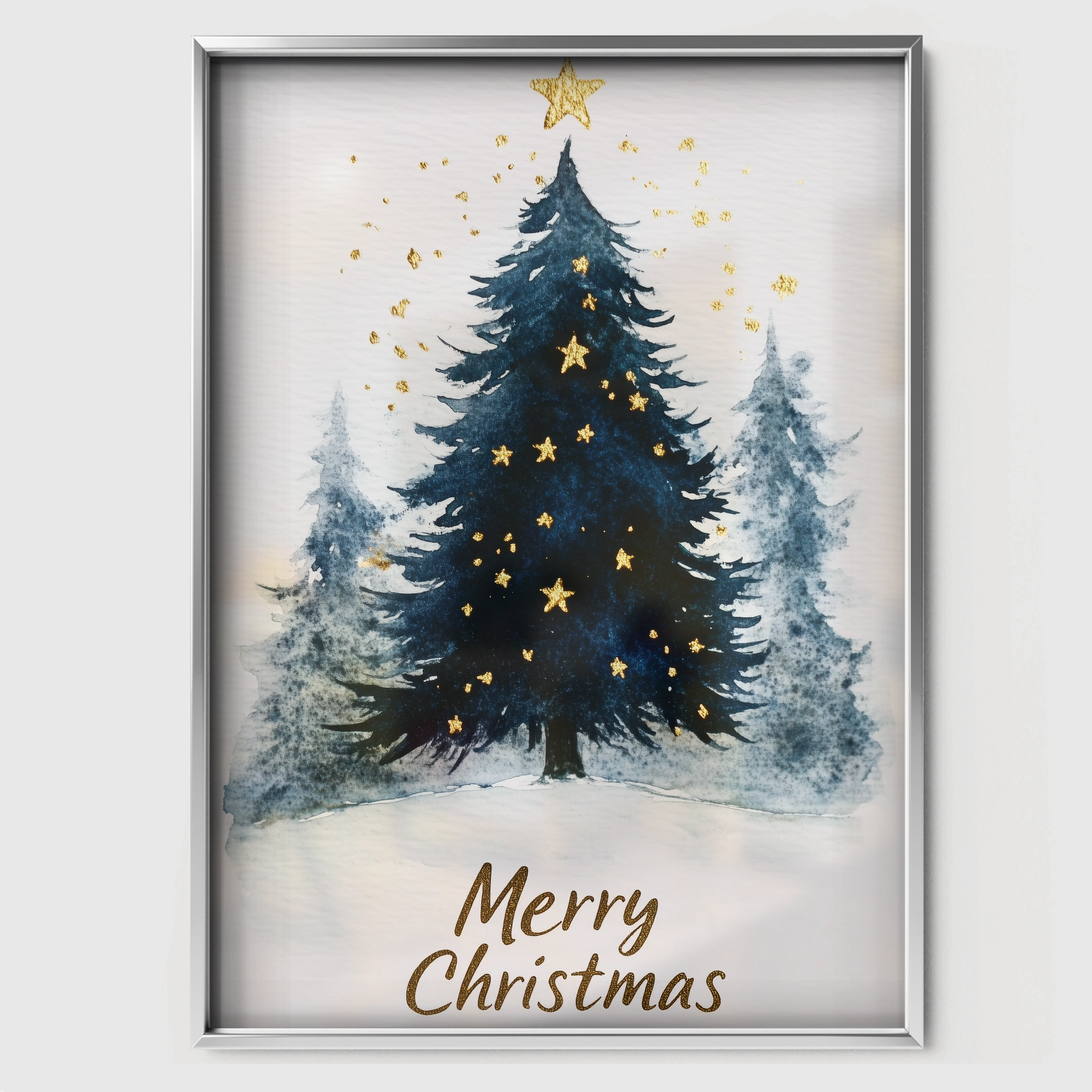 Merry Christmas Tree Print - white framed nursery wall art print