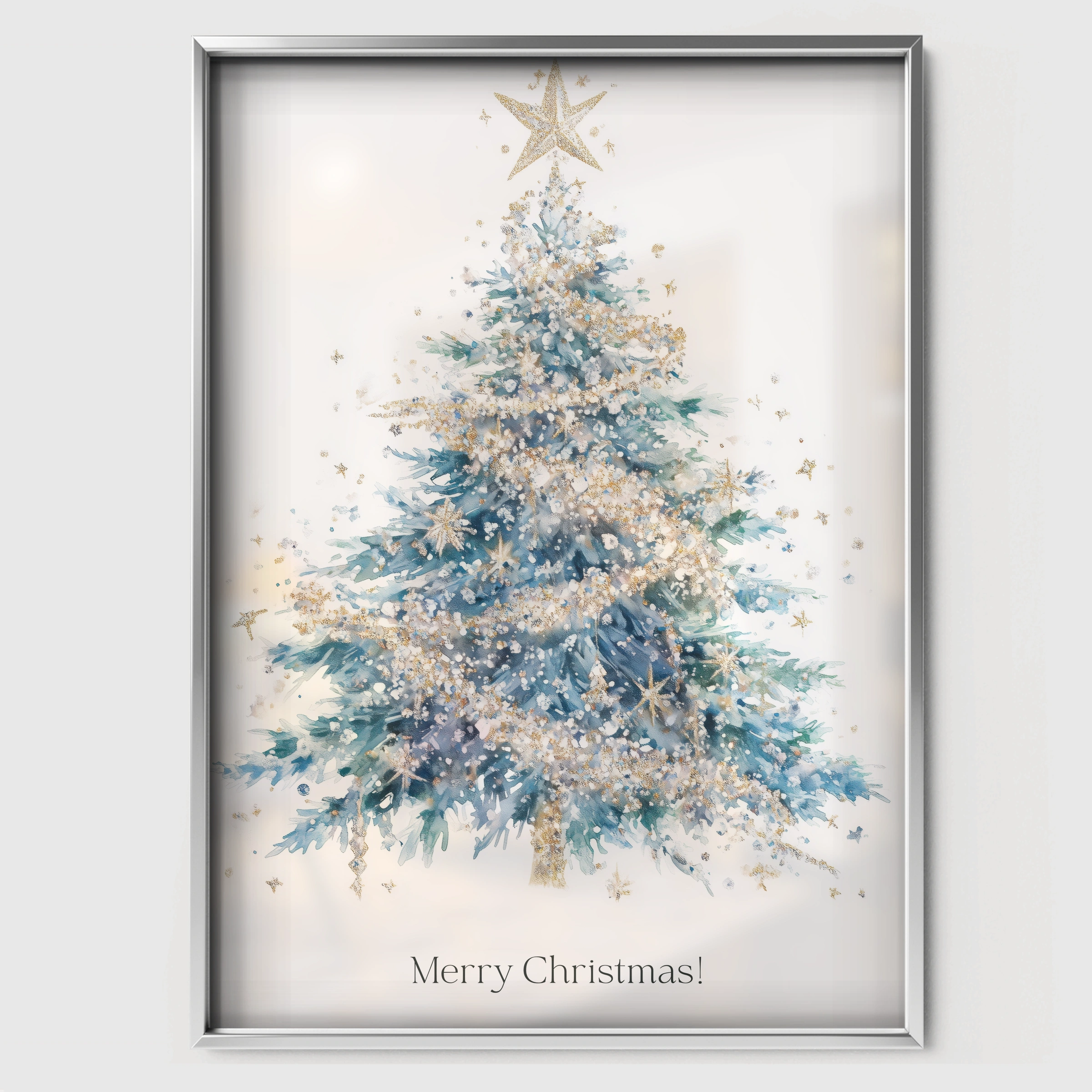 Merry Christmas Tree Print - white framed nursery wall art print