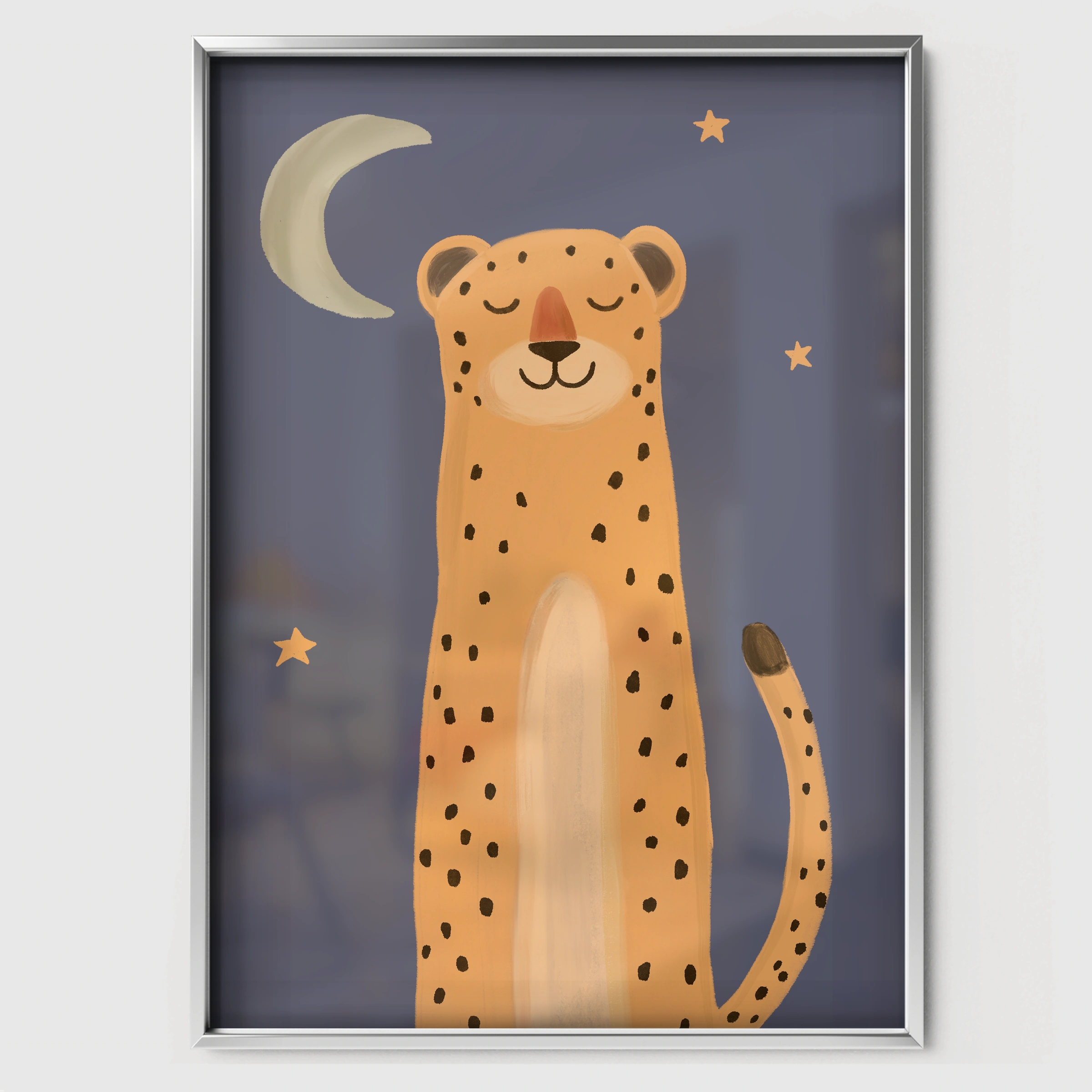 Midnight Leopard Nursery Print - white framed nursery wall art print