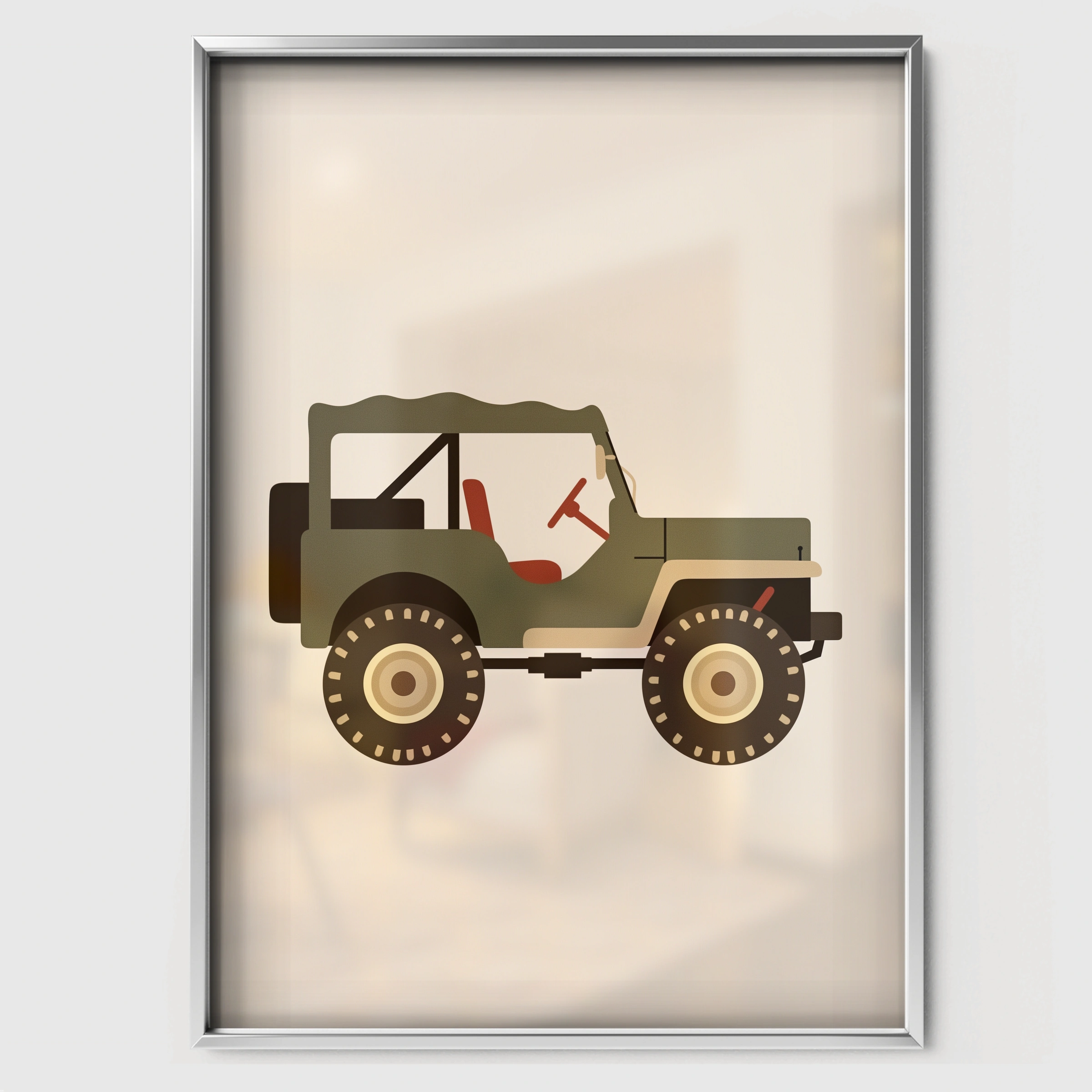 Military Jeep Nursery Print - white framed nursery wall art print
