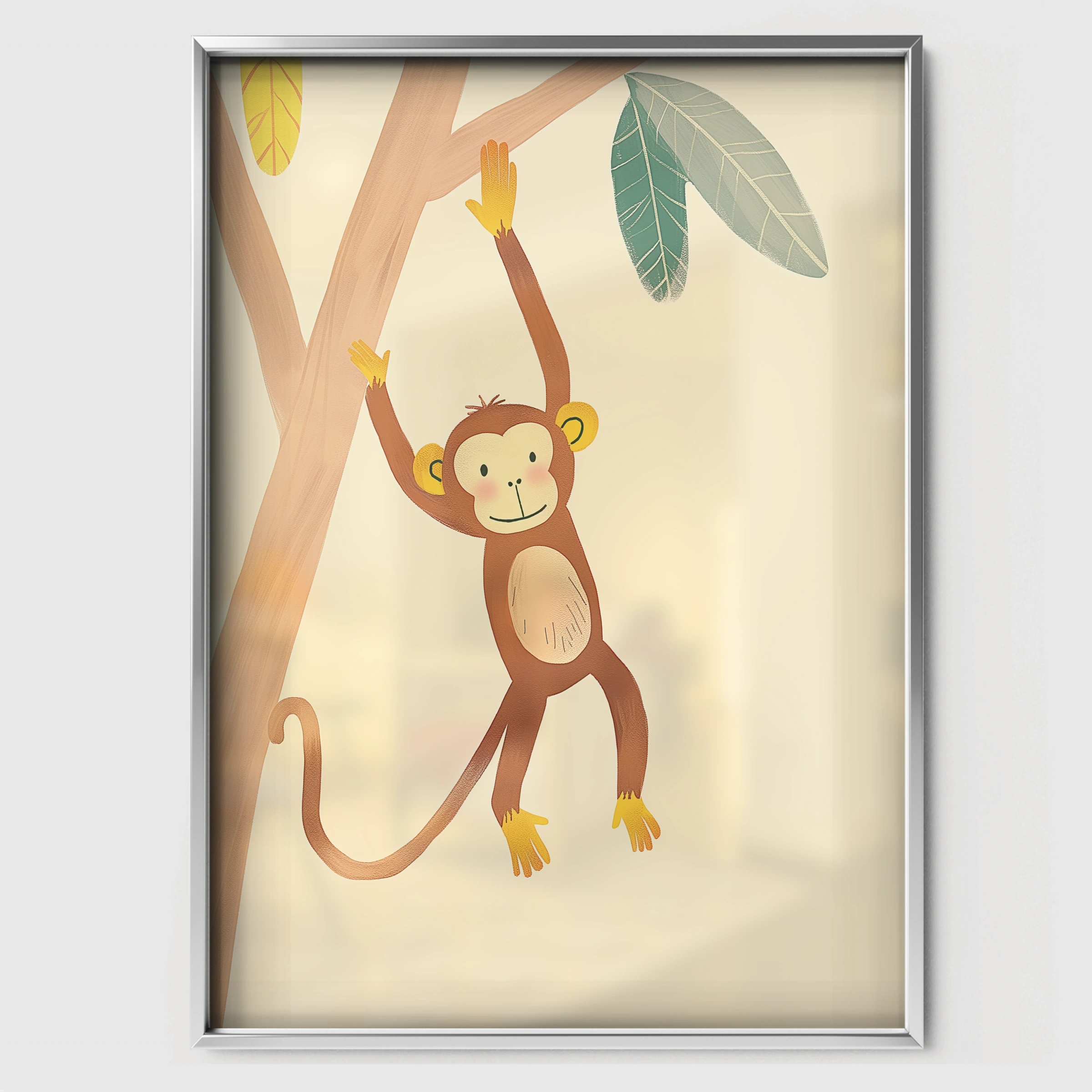 Monkey on a Branch Nursery Print - white framed nursery wall art print