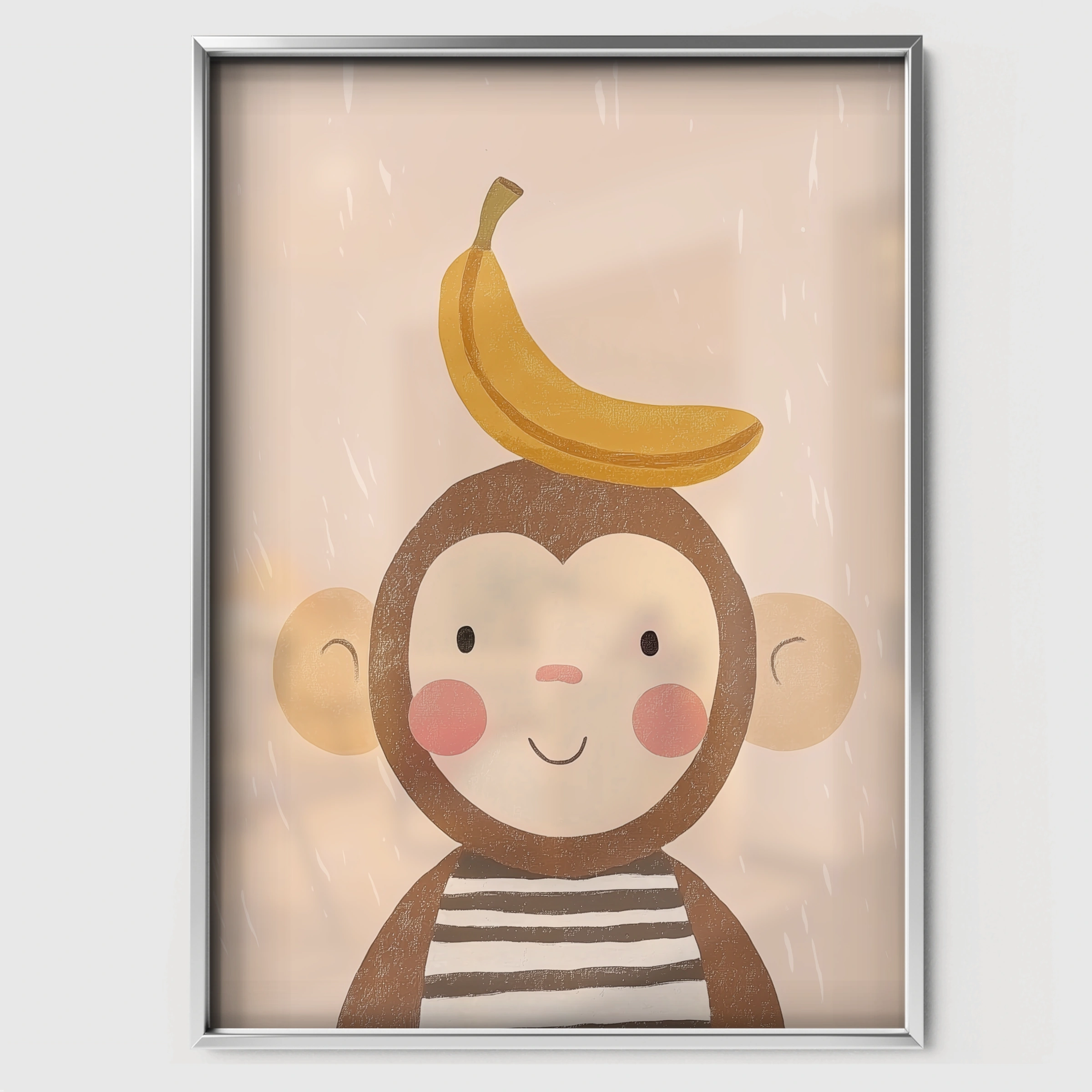 Monkey with Banana Nursery Print - white framed nursery wall art print