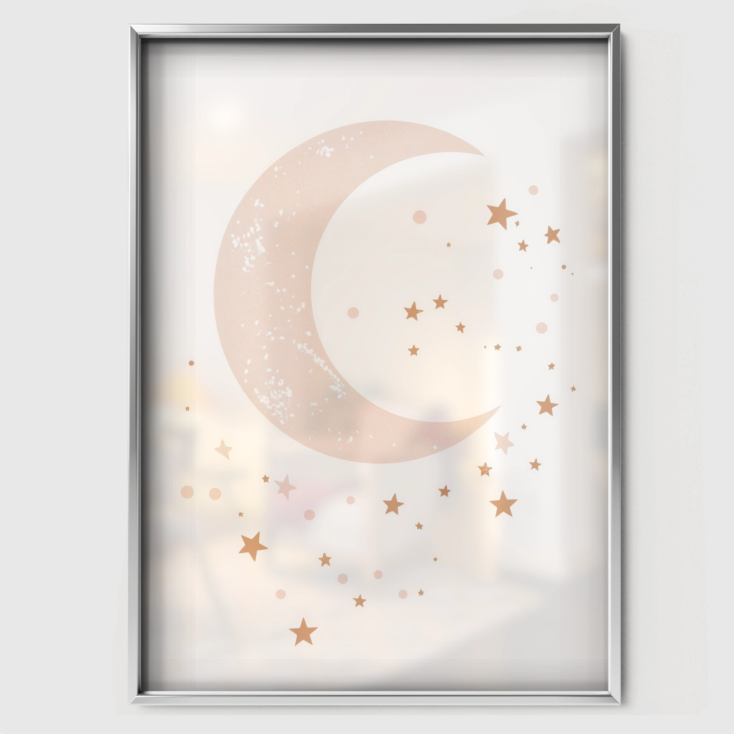 Moon and Stars Two Nursery Print - white framed nursery wall art print