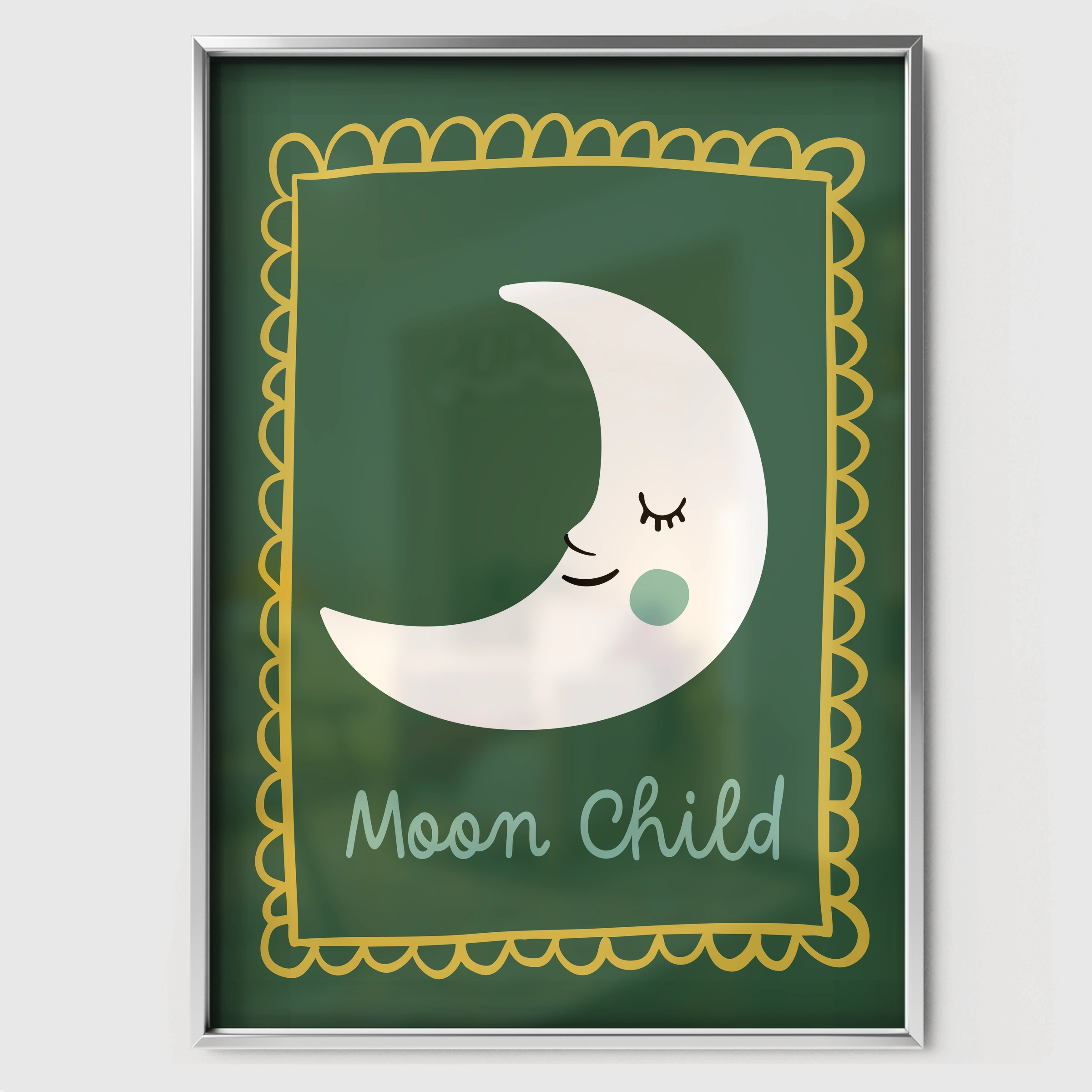 Moon Child Nursery Print - white framed nursery wall art print