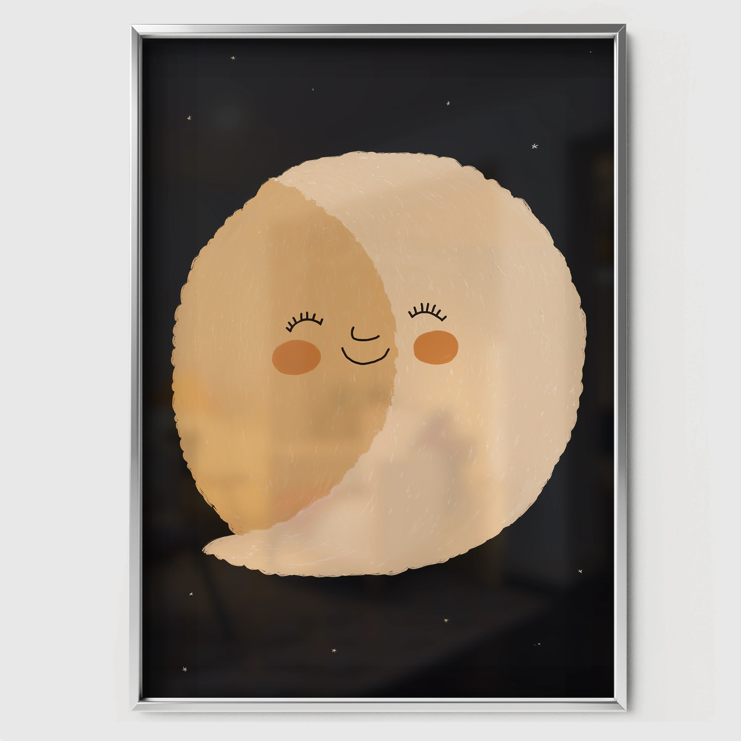 Moon Face Nursery Print - white framed nursery wall art print