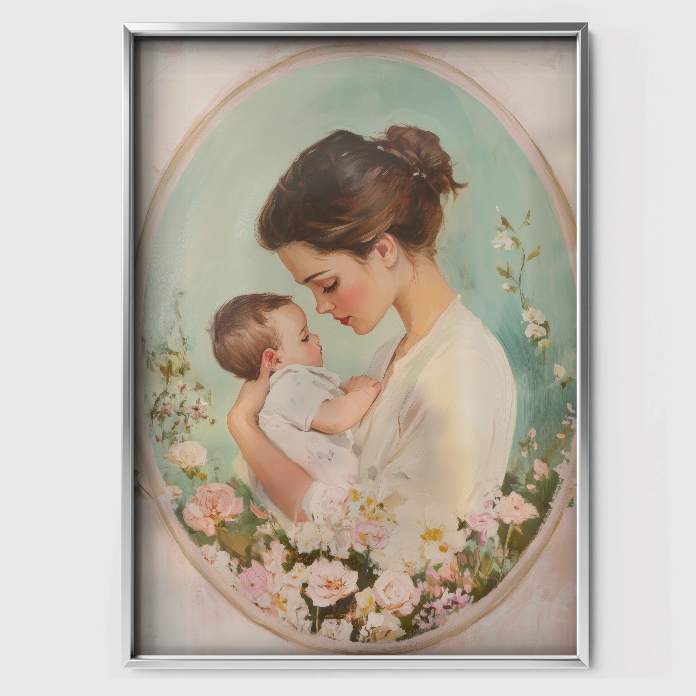 Mother and Baby Cameo Nursery Print - white framed nursery wall art print