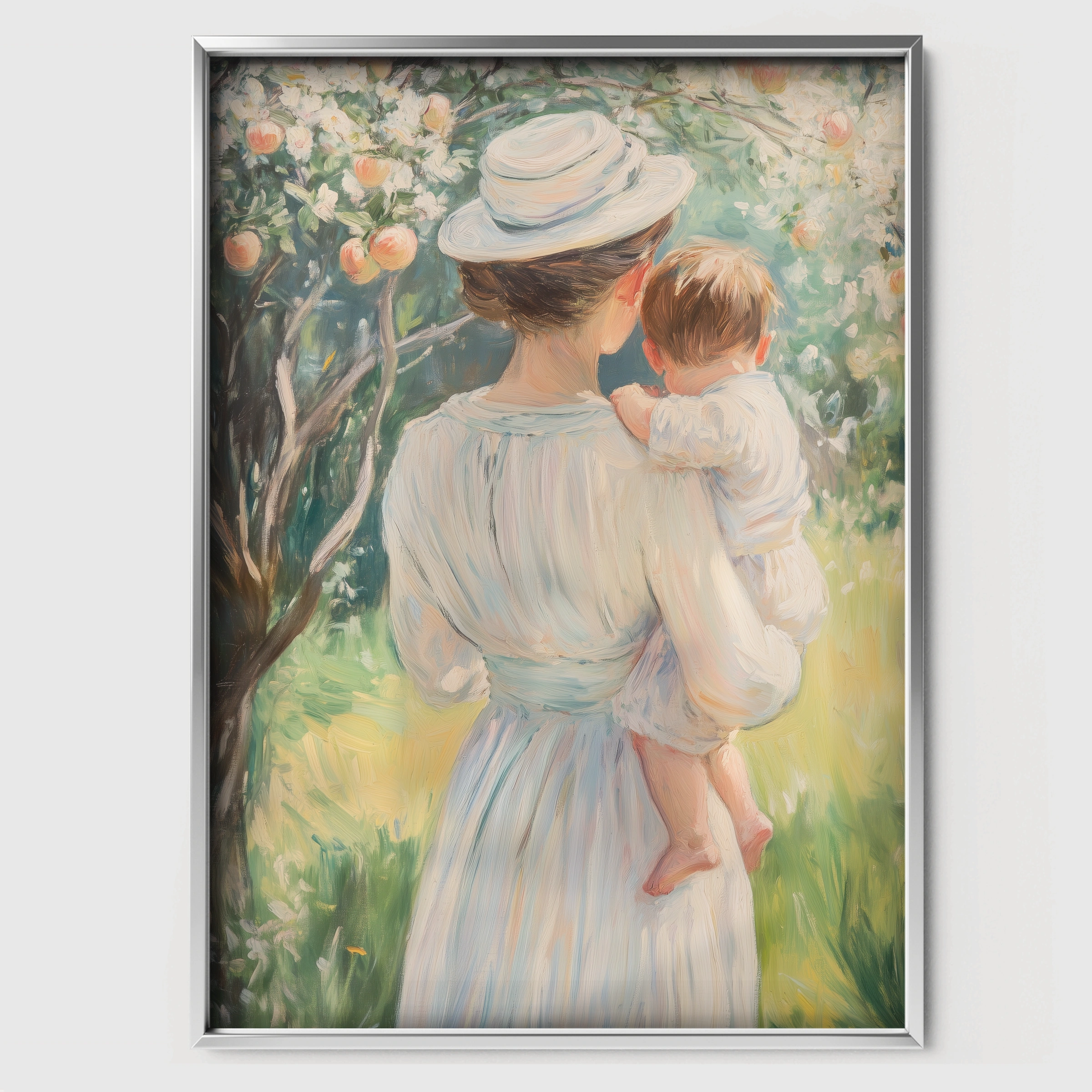 Mother and Baby in the Garden Nursery Print - white framed nursery wall art print
