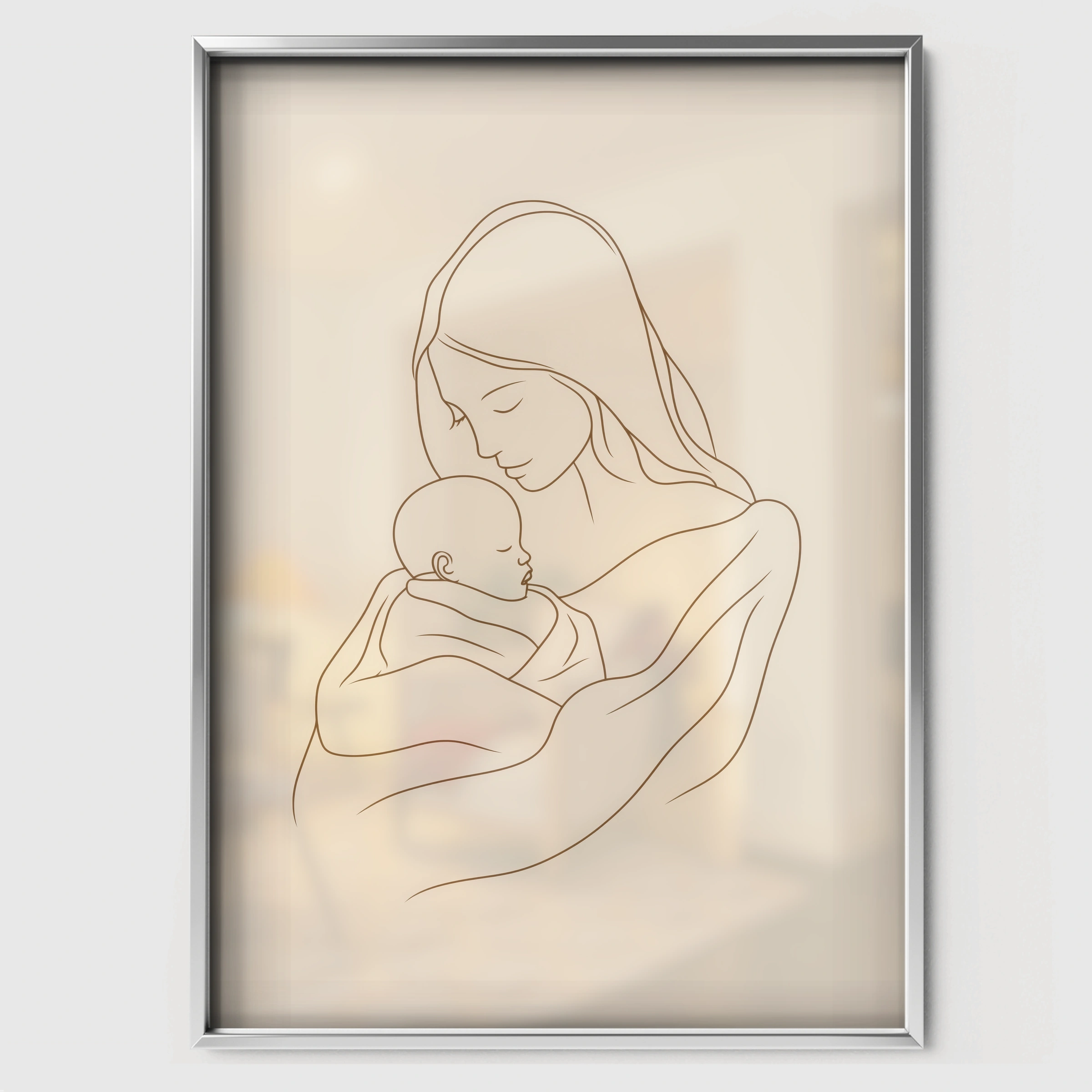 Mother and Baby Nursery Print - white framed nursery wall art print