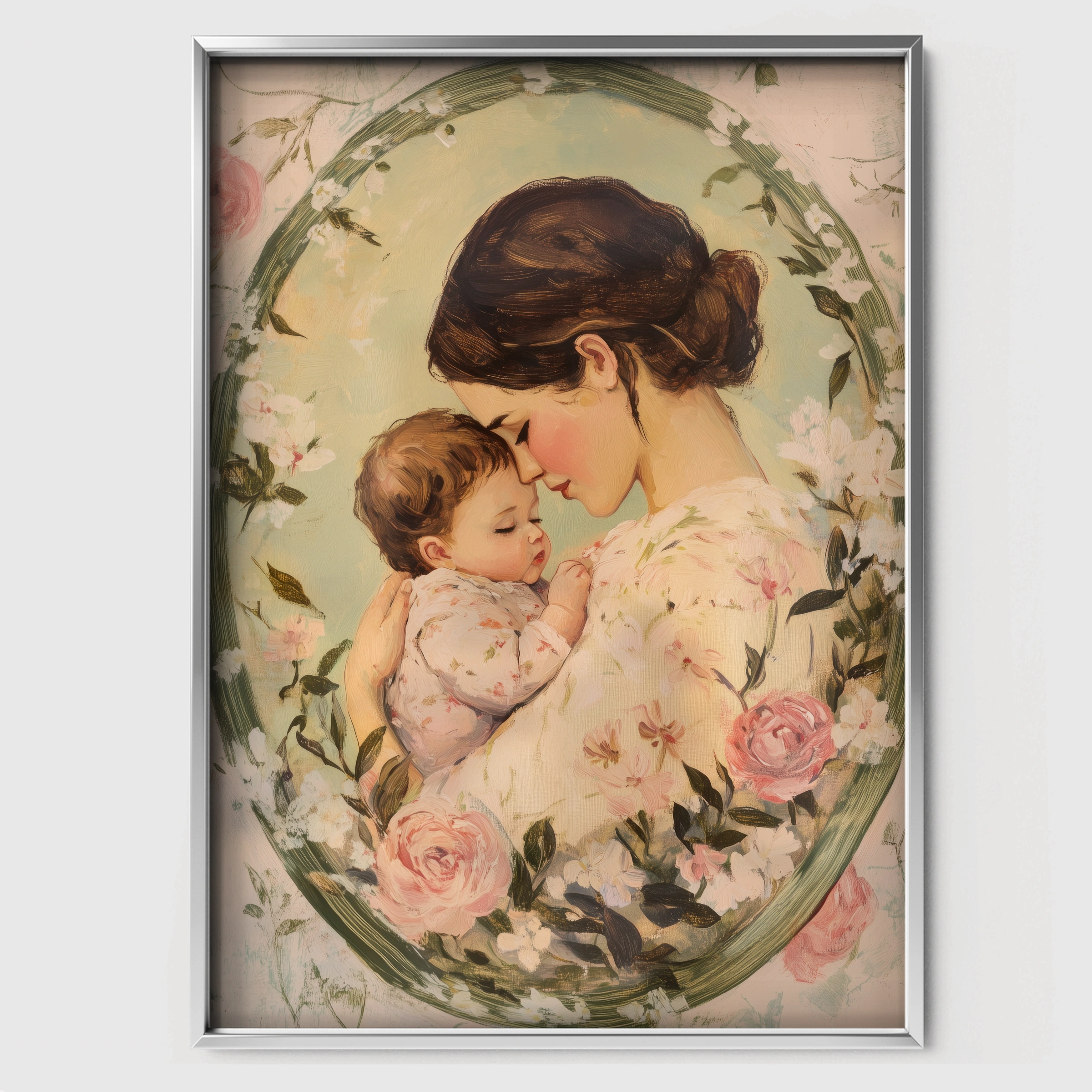 Mother and Child Cameo Nursery Print - white framed nursery wall art print